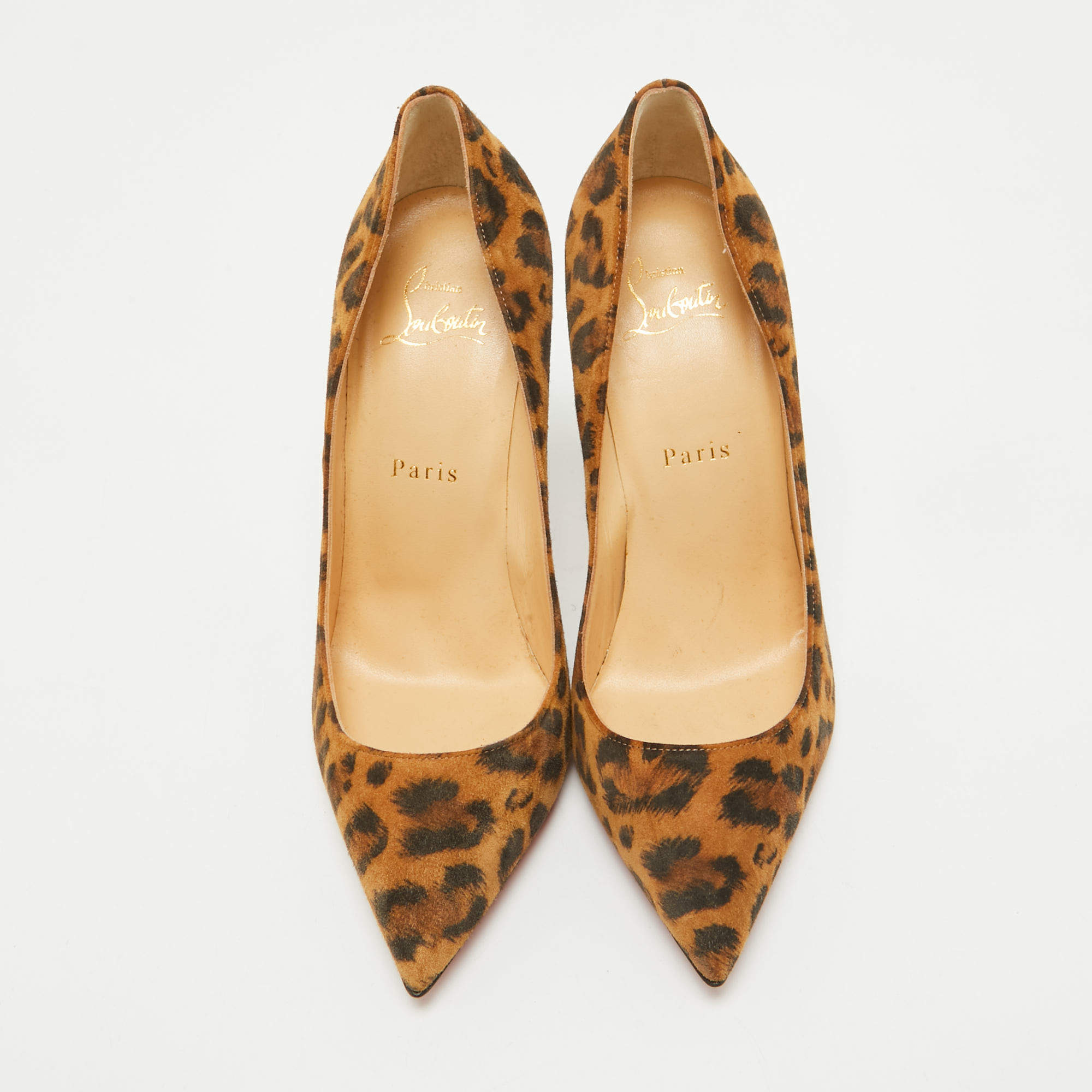 Pre Owned Christian Louboutin Brown Suede Leopard Print So Kate Pumps Size 37.5