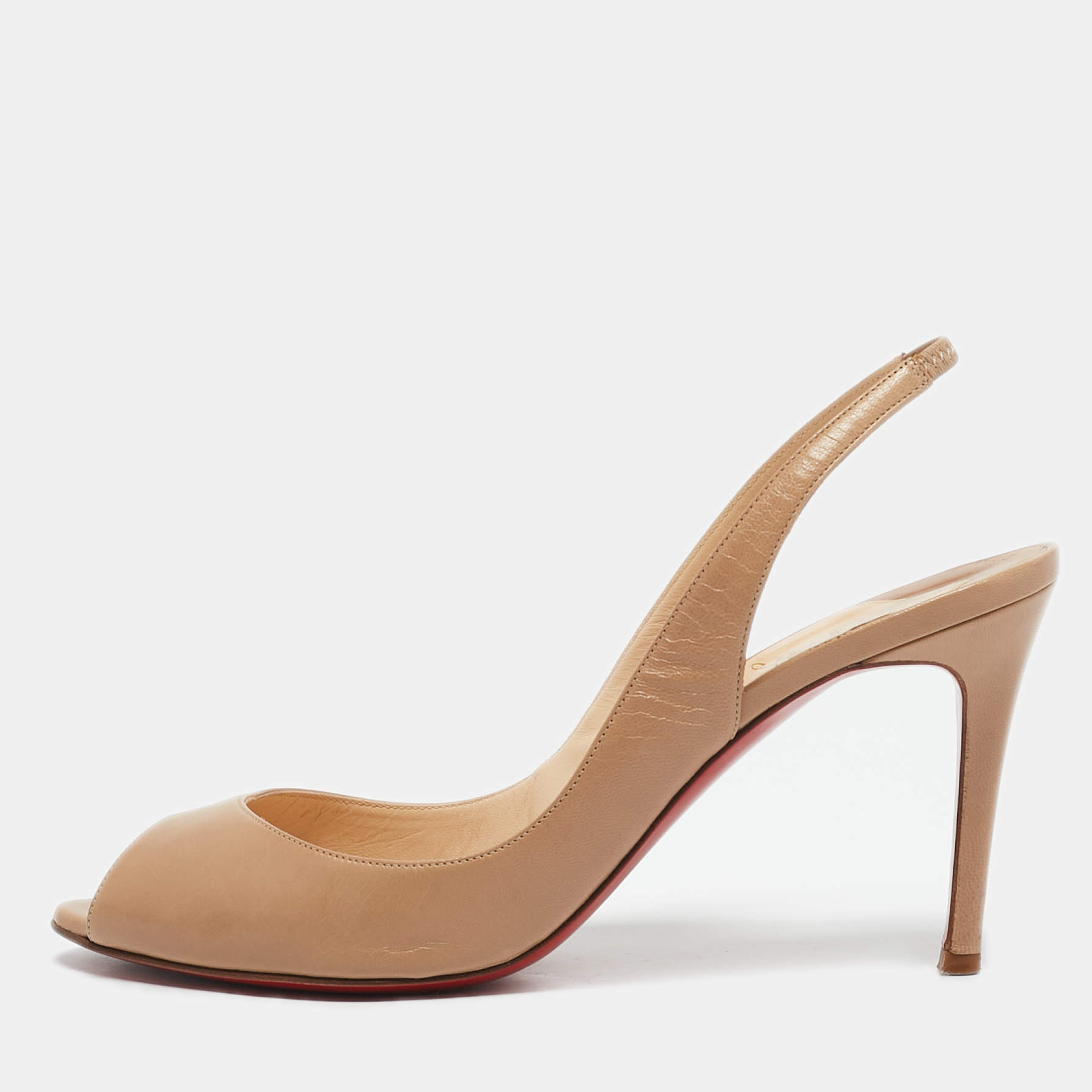 Christian Louboutin Beige Leather Private Number Slingback Sandals Size 40