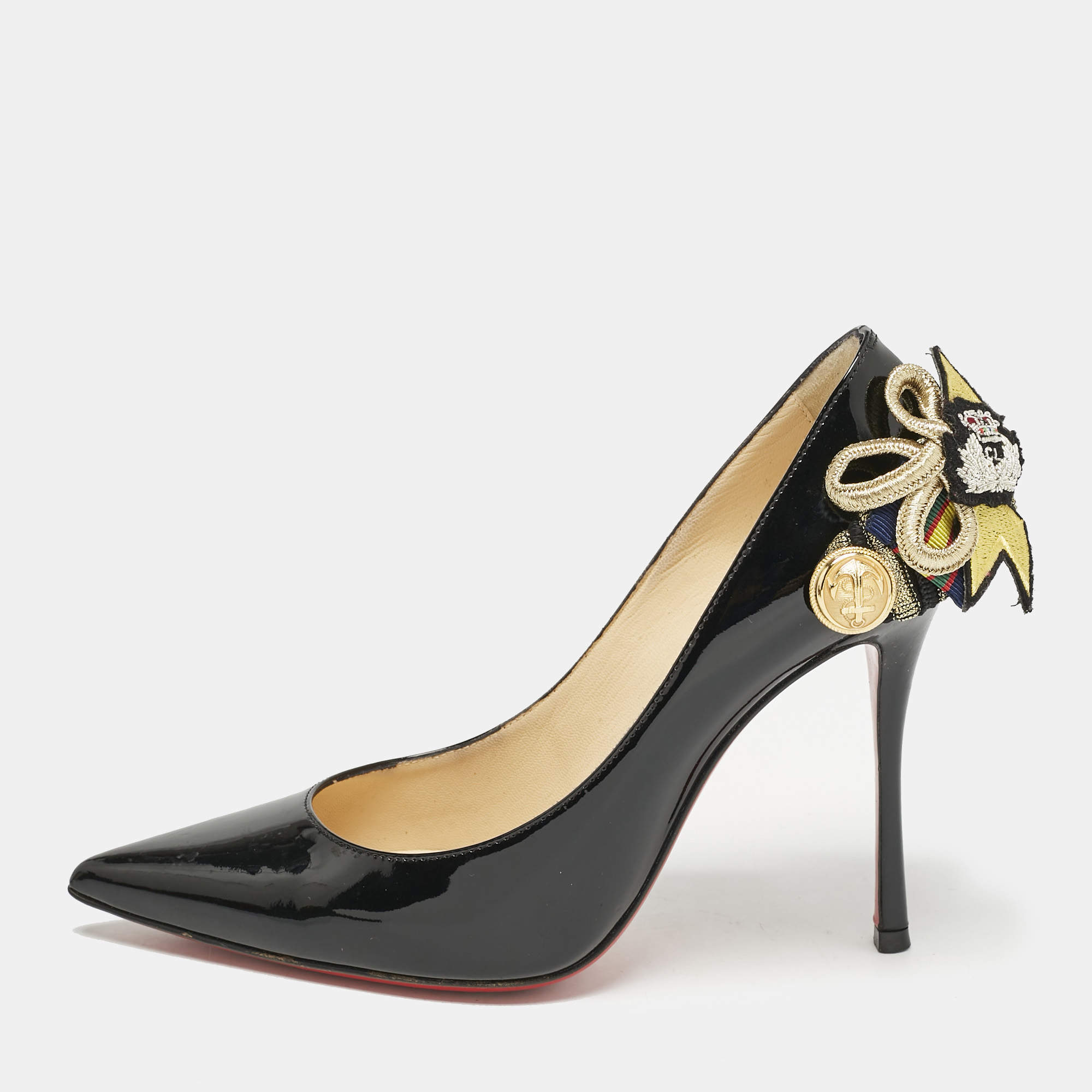 Christian Louboutin Black Patent Leather Galonna Pumps Size 36.5