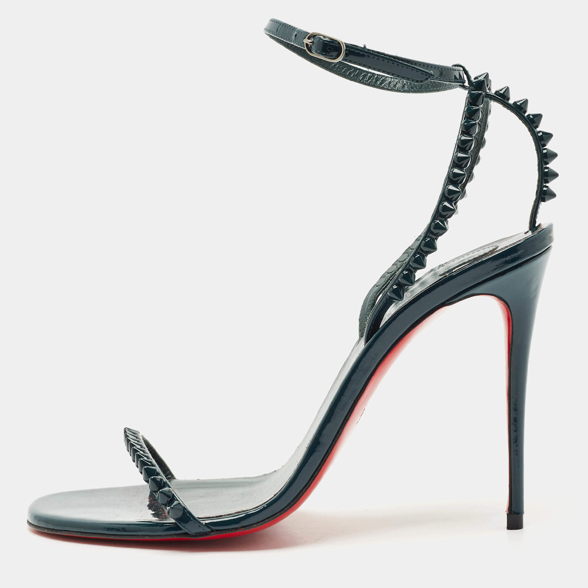 Christian Louboutin Green Patent Leather So Me Ankle Strap Sandals Size 38.5