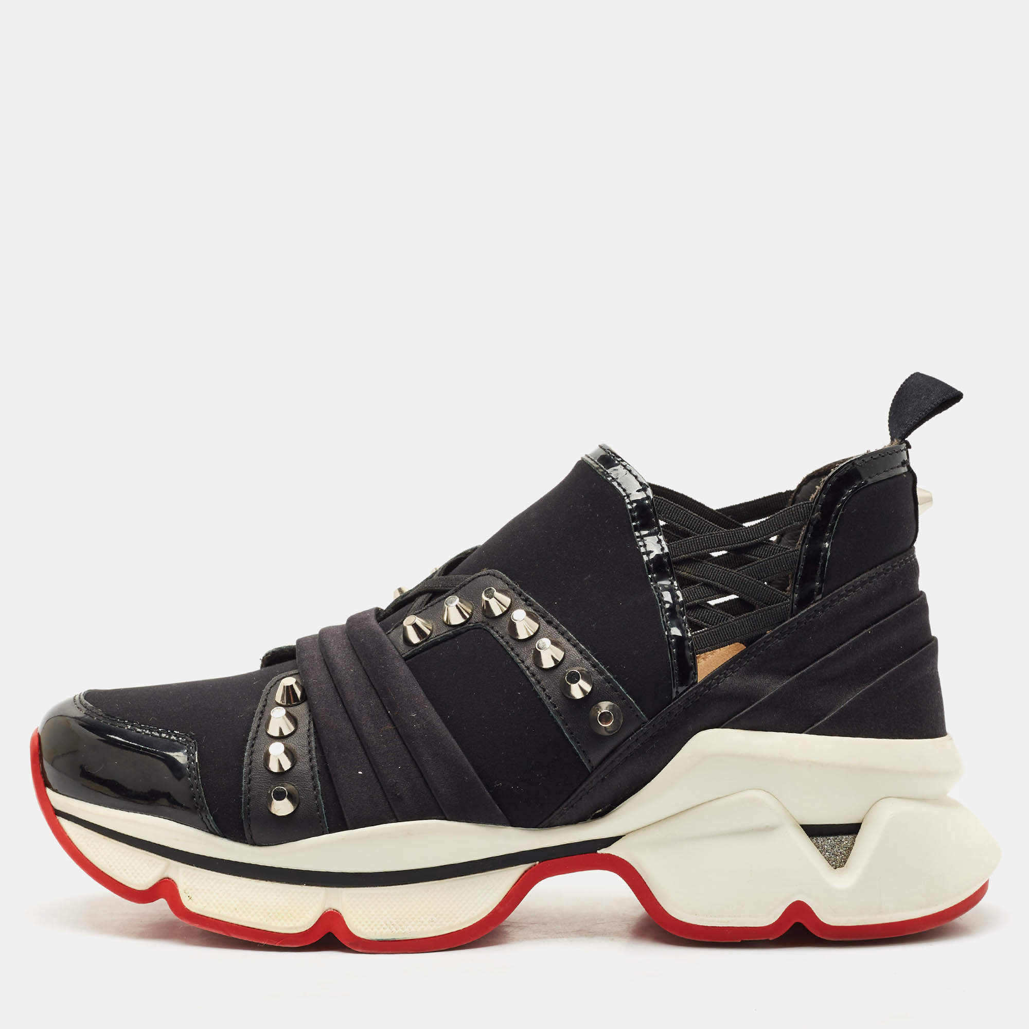 Christian Louboutin Black Neoprene 123 Run Sneakers Size 37.5