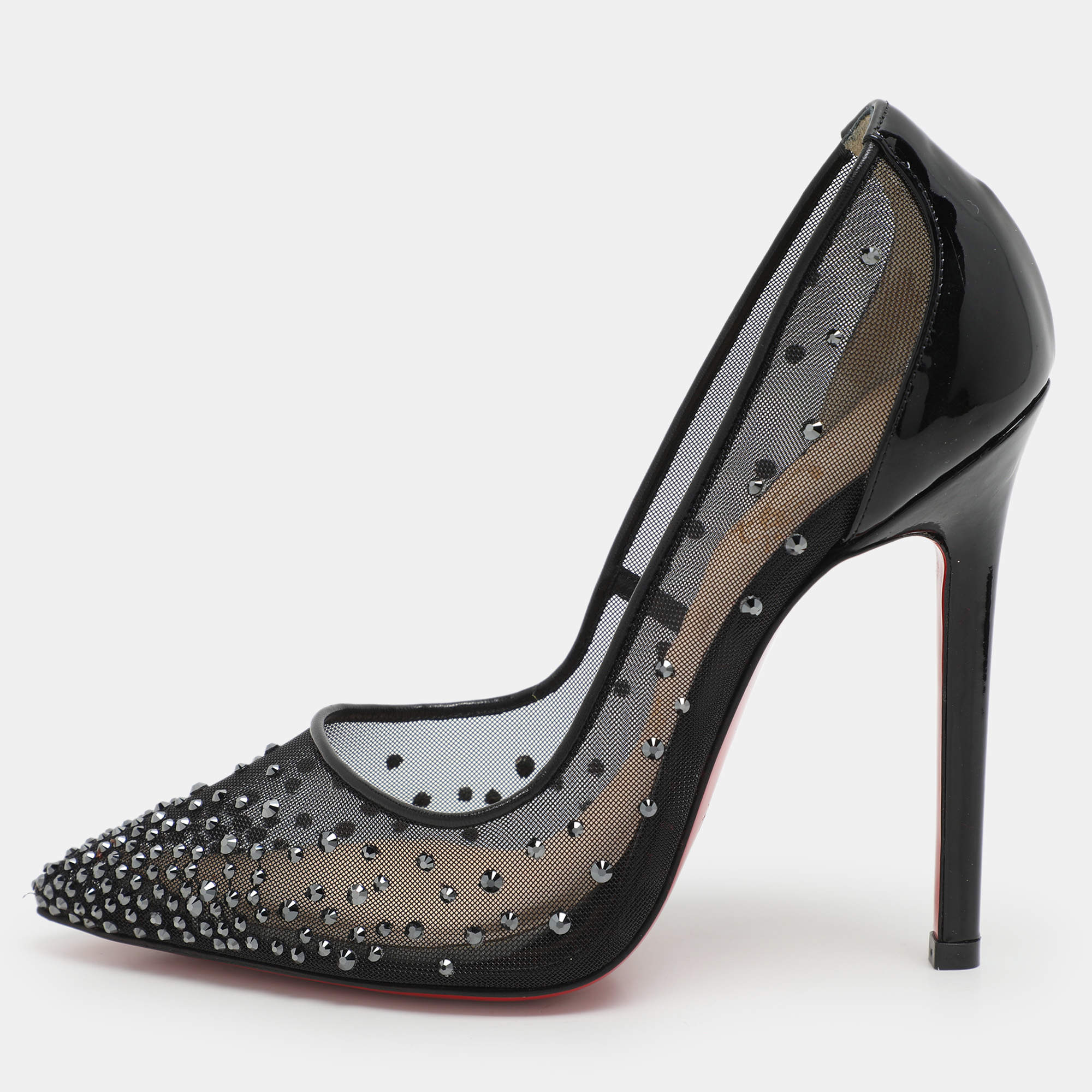 Christian Louboutin Black Mesh Body Follies Strass Pumps Size 35