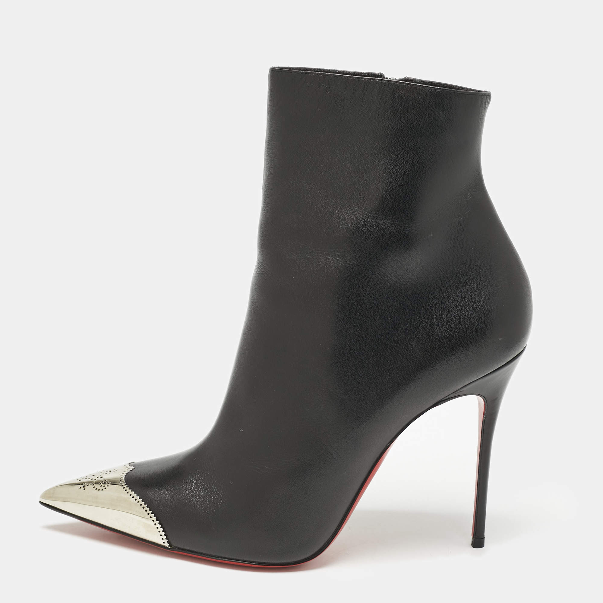 Christian Louboutin Black Leather Calamijane Pointed Toe Ankle Length Boots Size 41