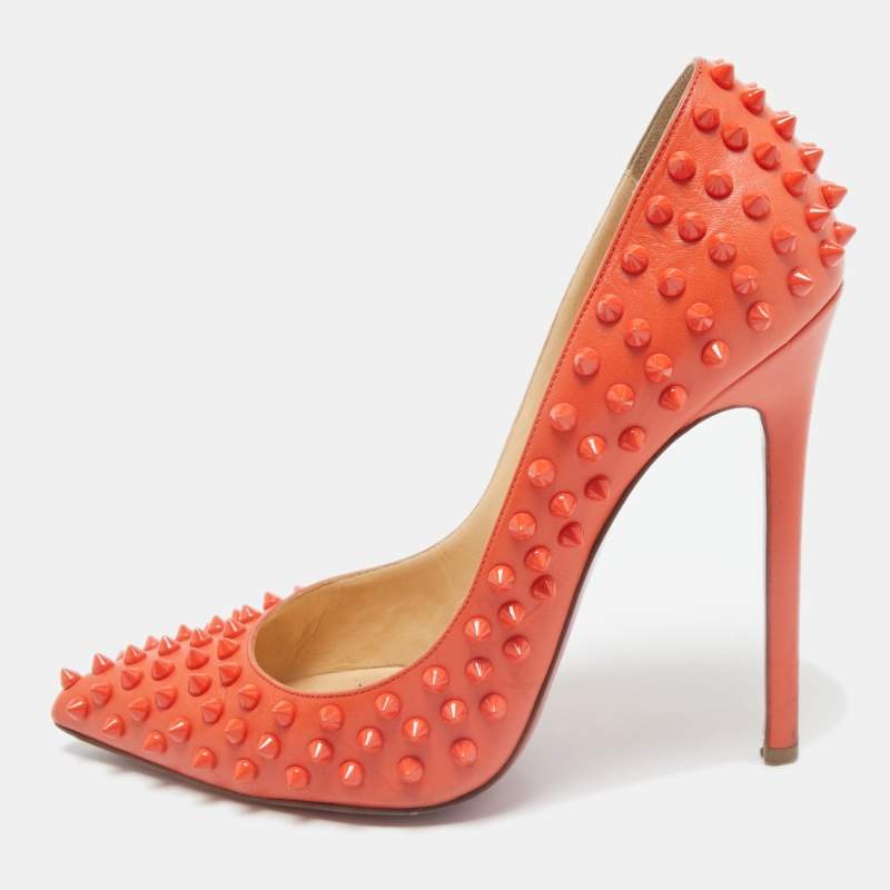 Christian Louboutin Orange Leather Pigalle Spikes Pumps Size 41 