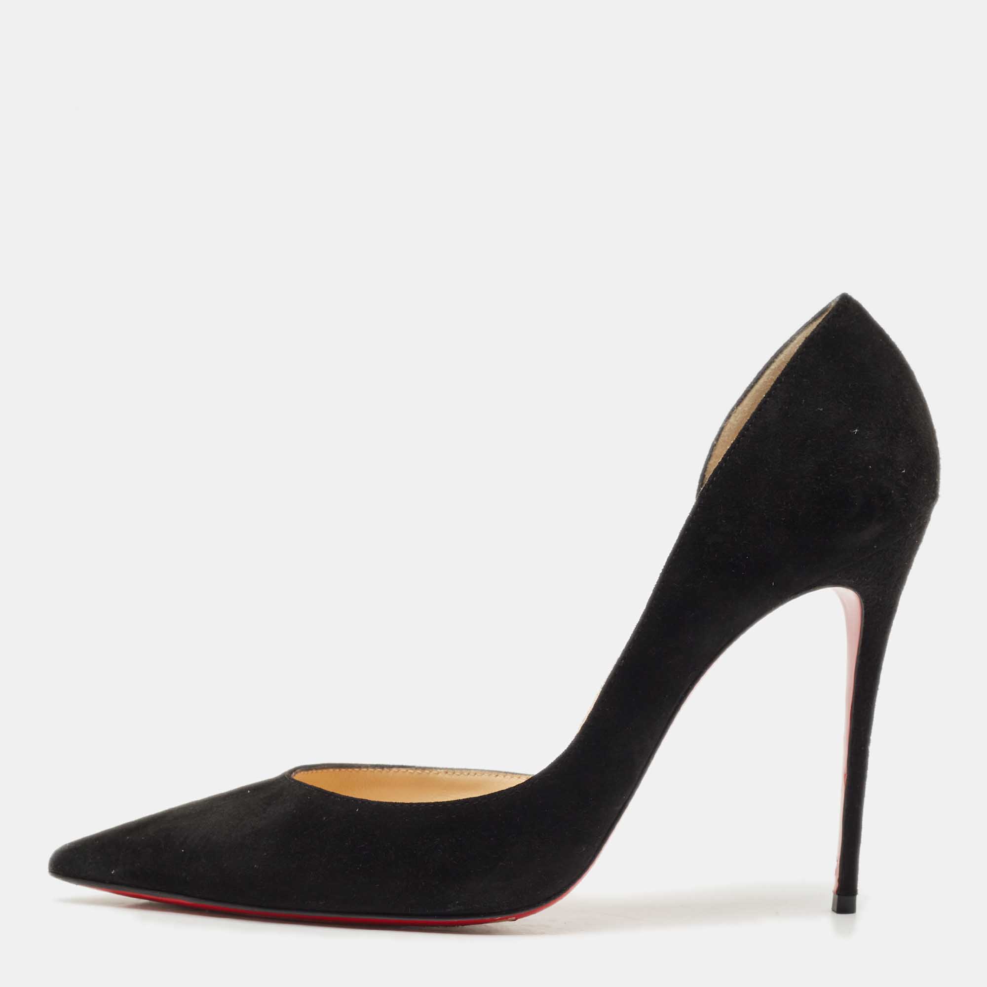Pre Owned Christian Louboutin Black Velvet Iriza Pointed Toe D'orsay Pumps Size 39