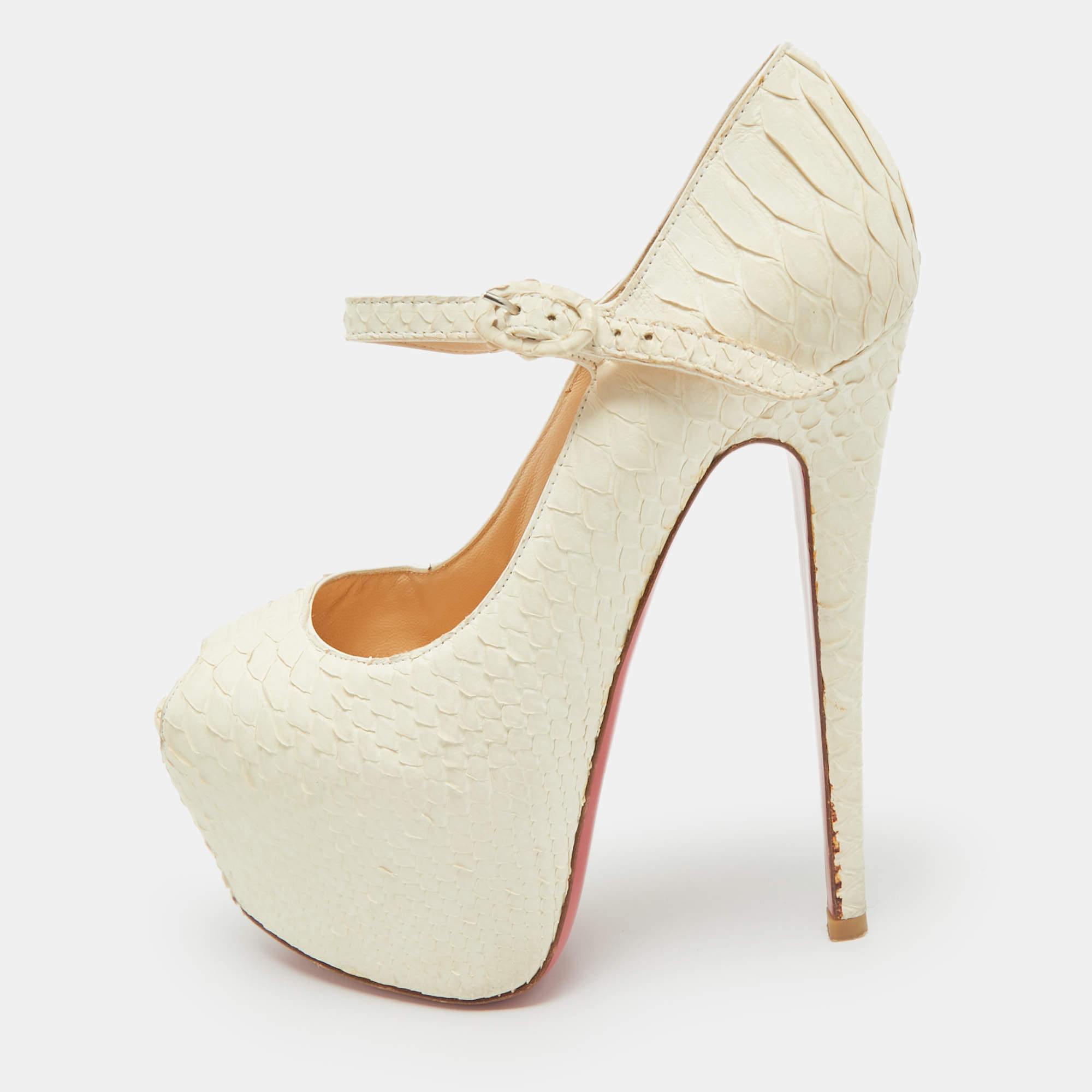 Christian Louboutin White Matte Python Lady Highness Peep Toe Pumps Size 36.5