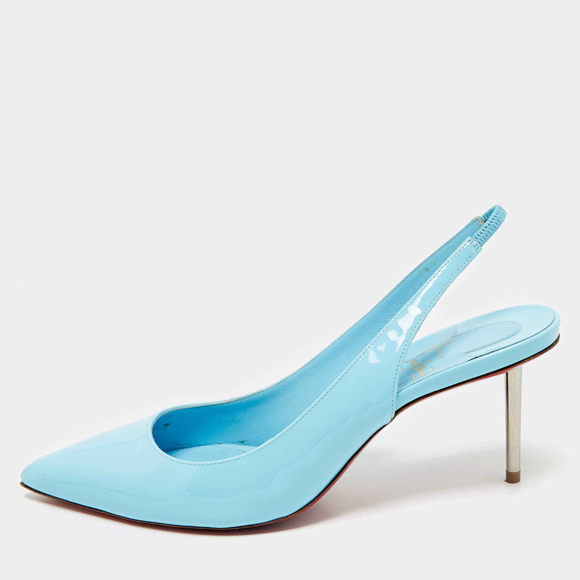 Christian Louboutin Blue Patent Kate Sling 85 Pumps Size 39