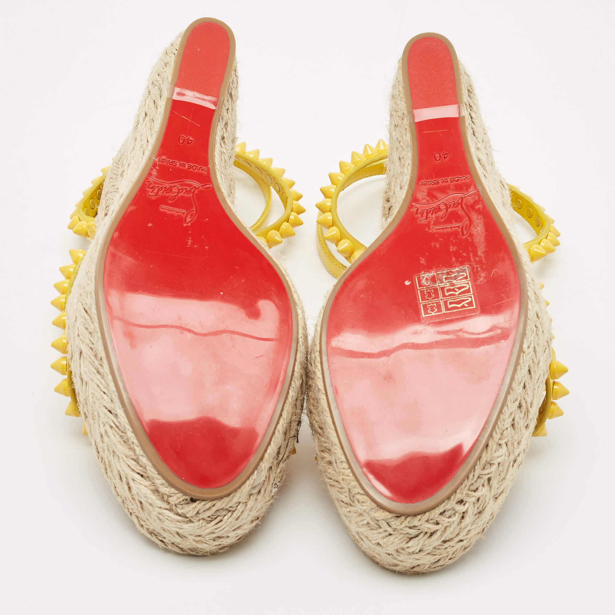 Pre Owned Christian Louboutin Yellow Patent Leather Mafaldina Zeppa Wedge Ankle Strap Sandals Size 40