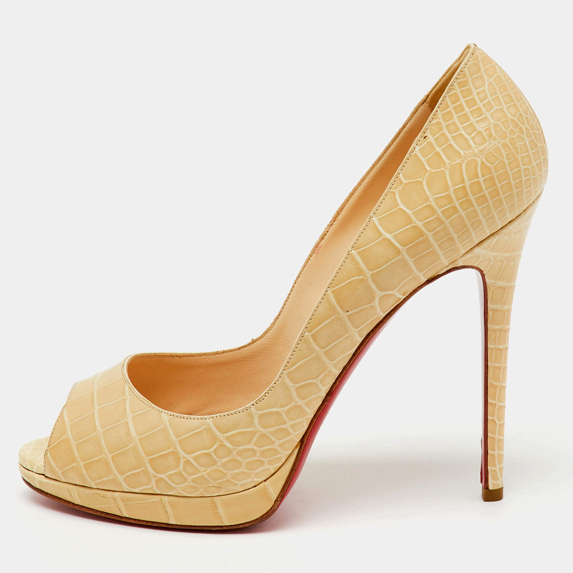 Christian Louboutin Cream Crocodile Leather Yolanda Peep Toe Pumps Size 39