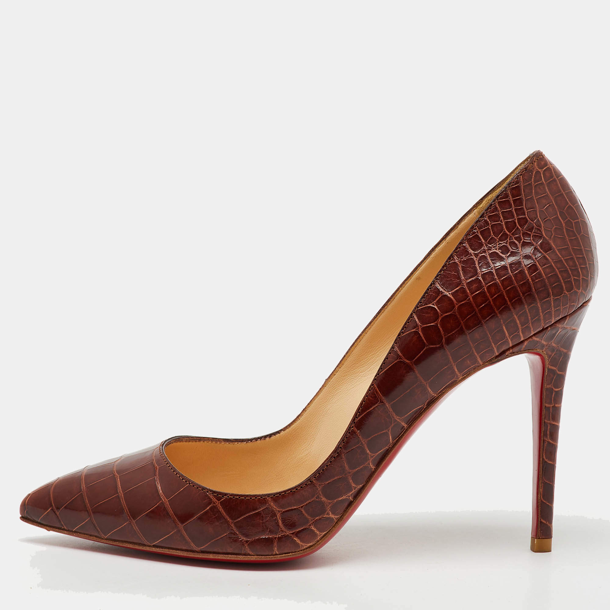 Christian Louboutin Brown Crocodile Leather Pigalle Pumps Size 39