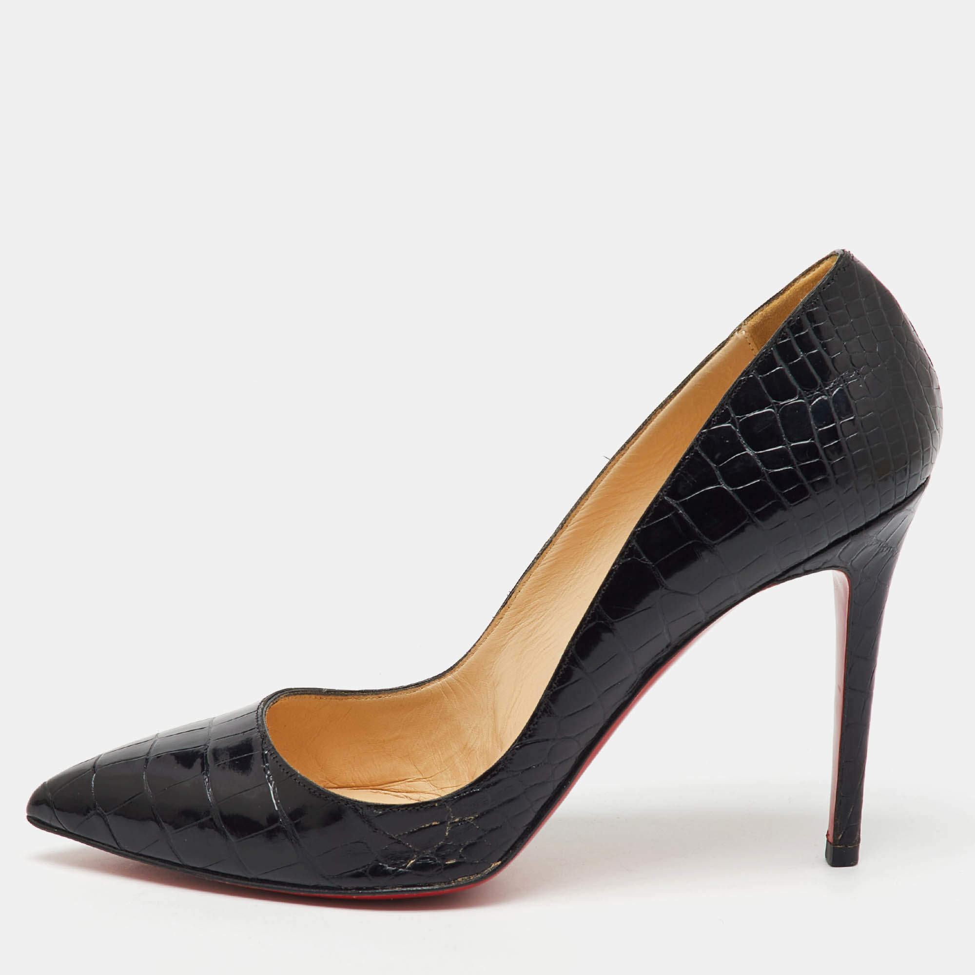 Christian Louboutin Black Crocodile Leather Pigalle Pumps Size 39.5