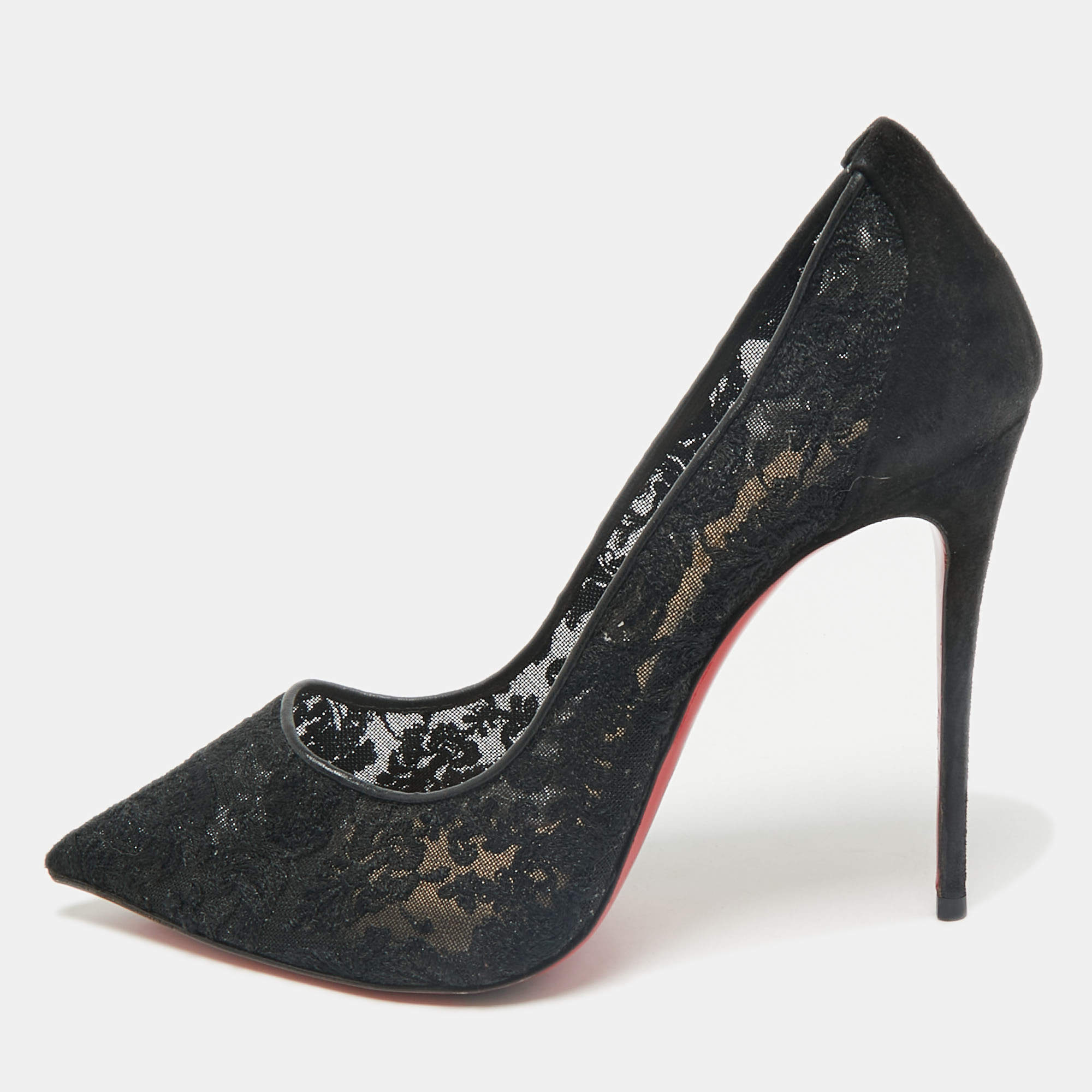 Christian Louboutin Black Lace and Mesh Follies Strass Pumps Size 40