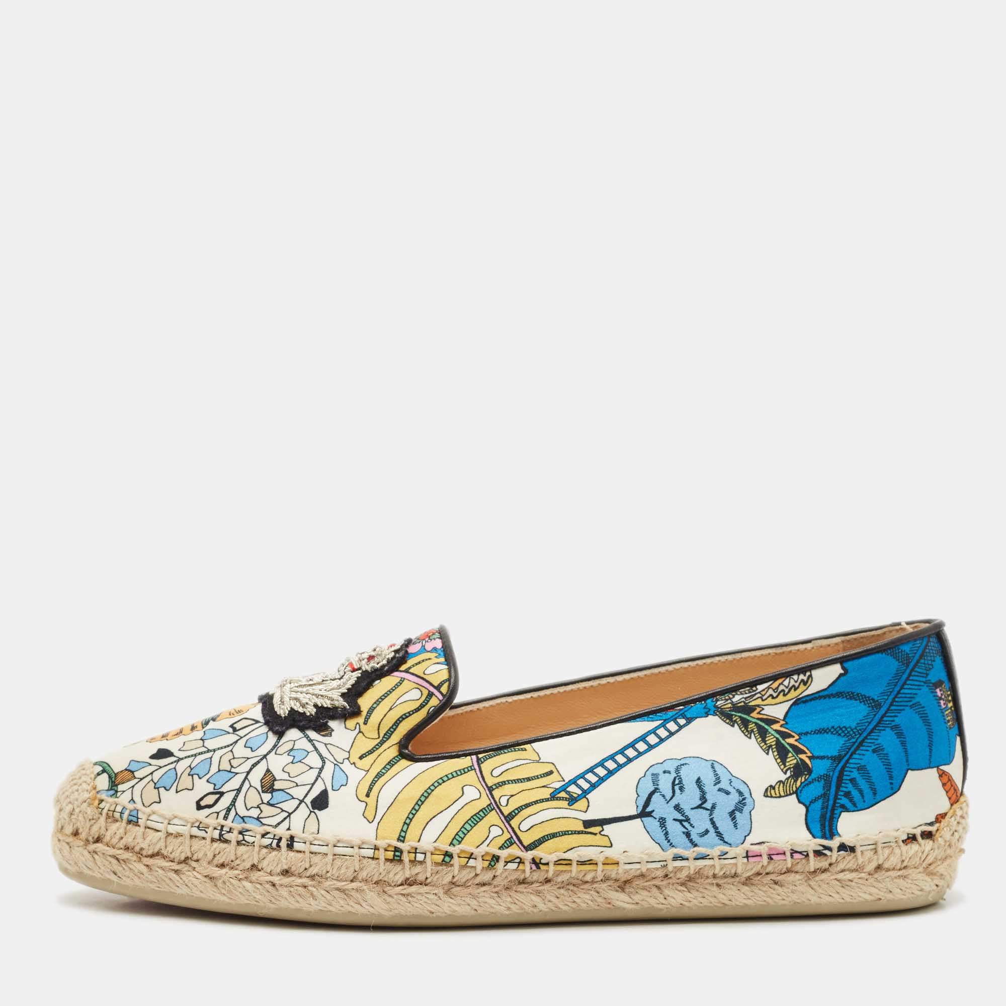 Pre Owned Christian Louboutin Multicolor Fabric Galia Espadrille Flats Size 37