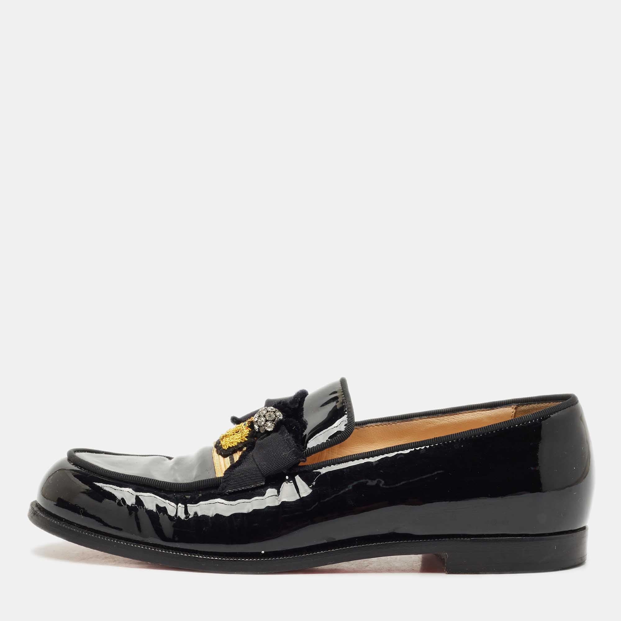 Christian Louboutin Black Patent Leather Slip On Loafers Size 37