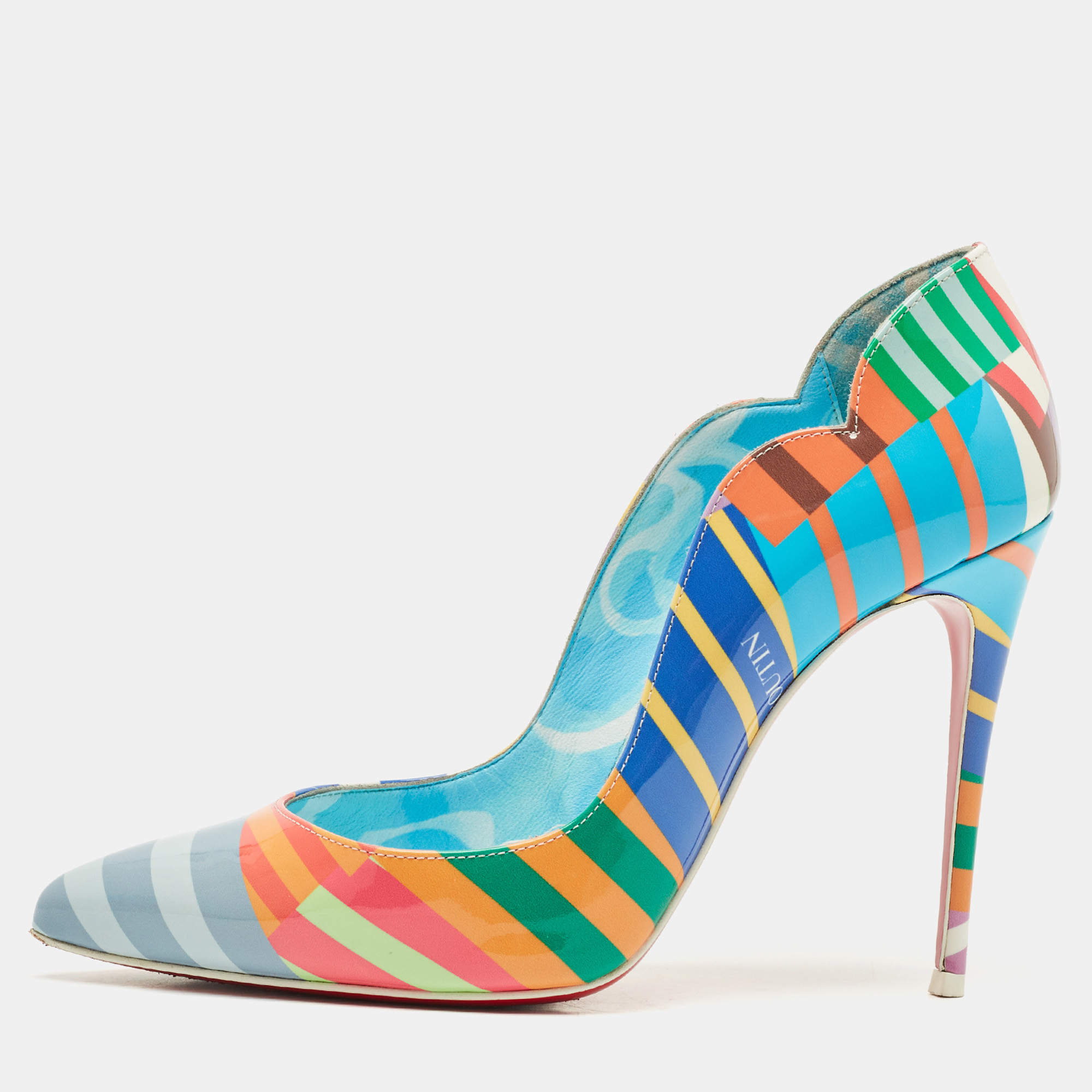 Pre Owned Christian Louboutin Multicolor Printed Patent Leather Hot Chick Pumps Size 36