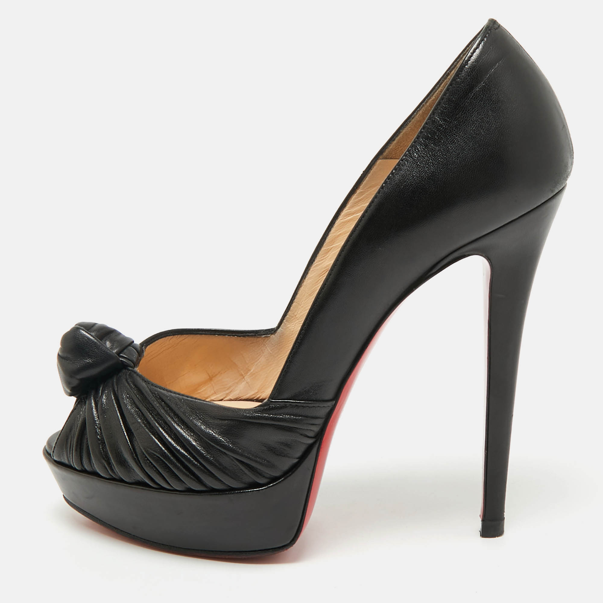 Pre Owned Christian Louboutin Black Leather Jenny Platform Pumps Size 38