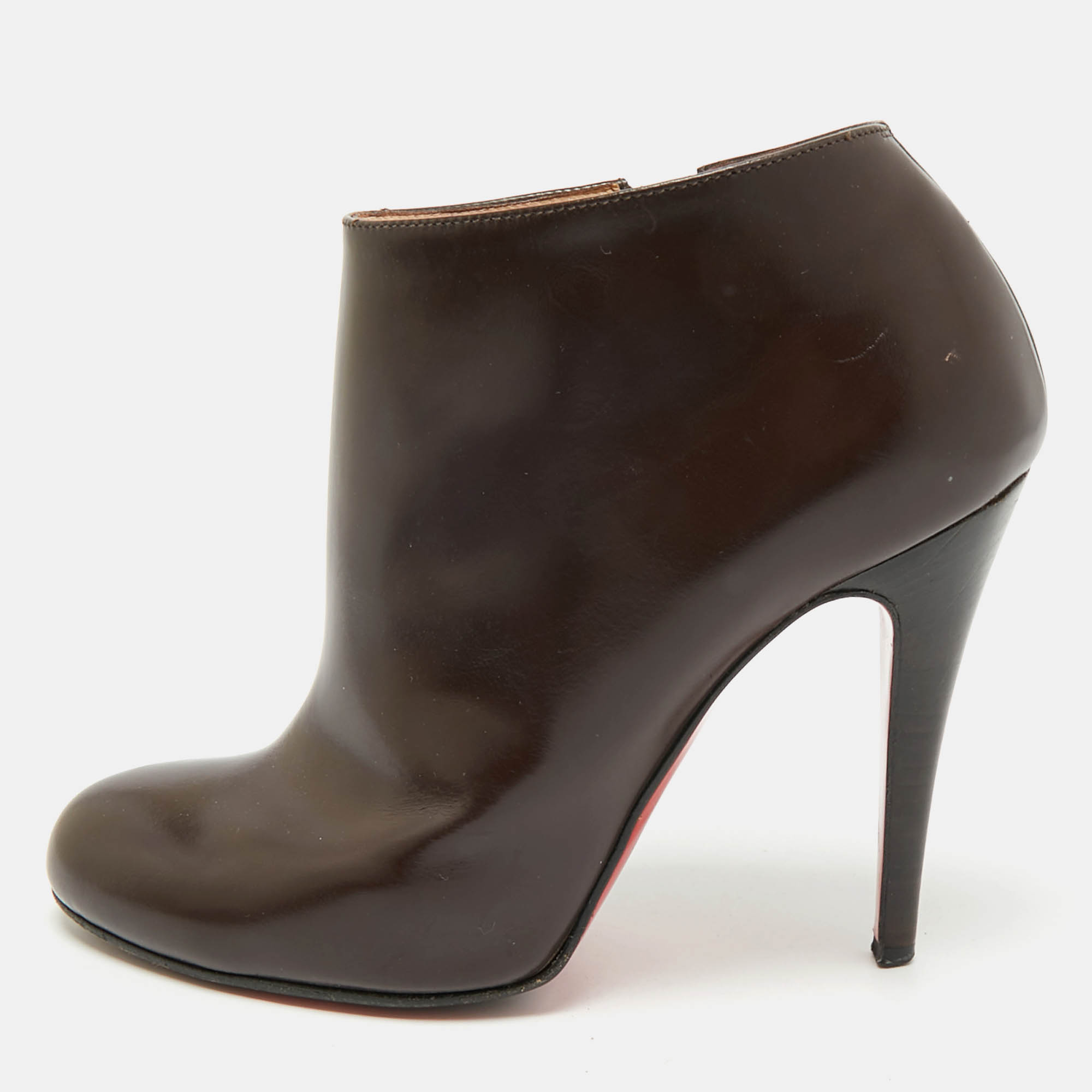 Pre Owned Christian Louboutin Brown Leather Bellissima Ankle Booties Size 38