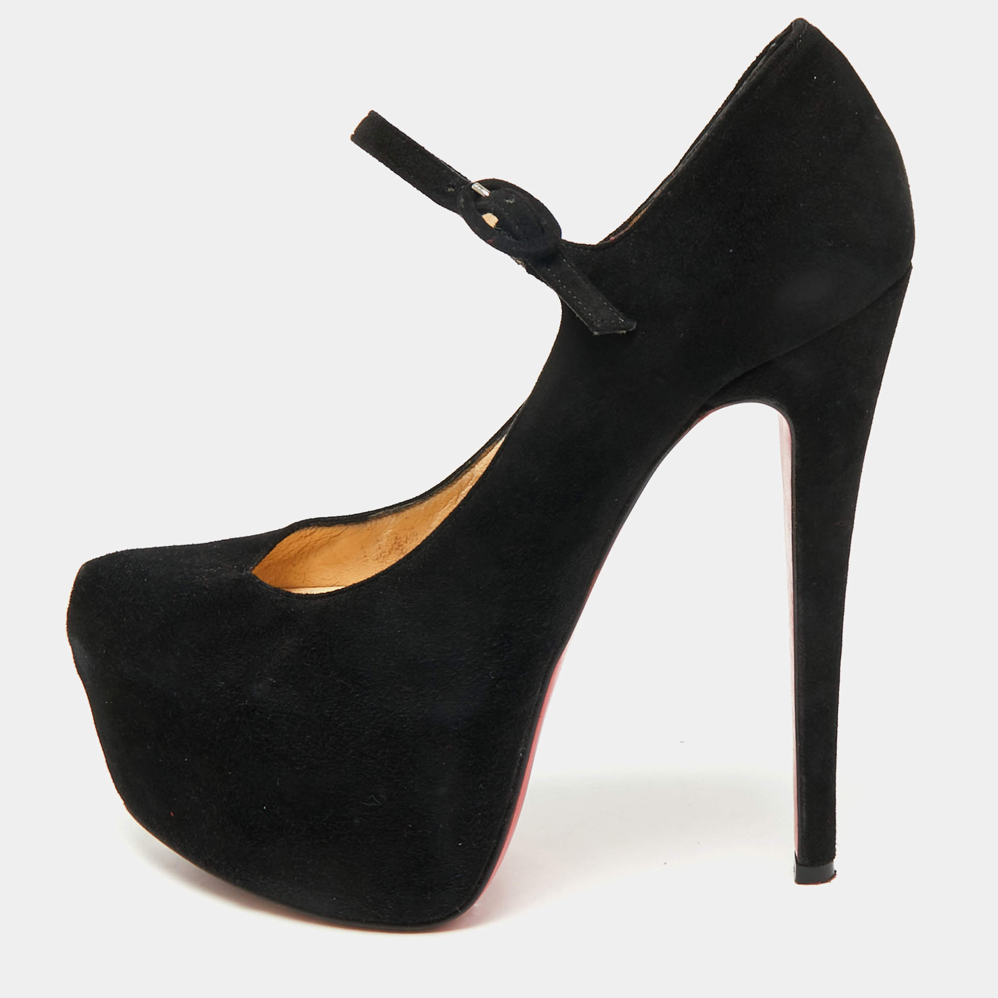 Pre Owned Christian Louboutin Black Suede Lady Daf Mary Jane Pumps Size 35.5