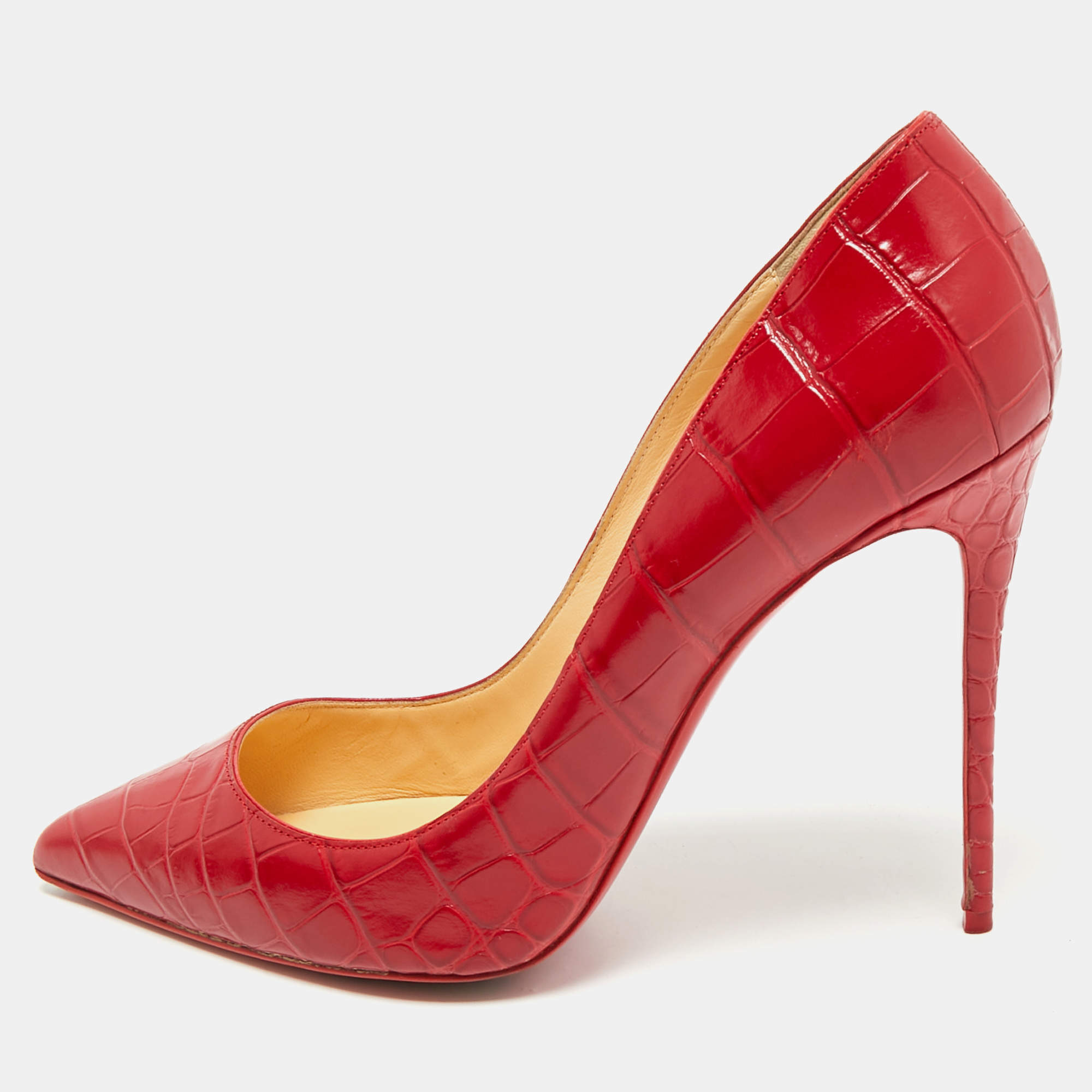 Pre Owned Christian Louboutin Red Croc Embossed Leather Pigalle Follies Pumps Size 40