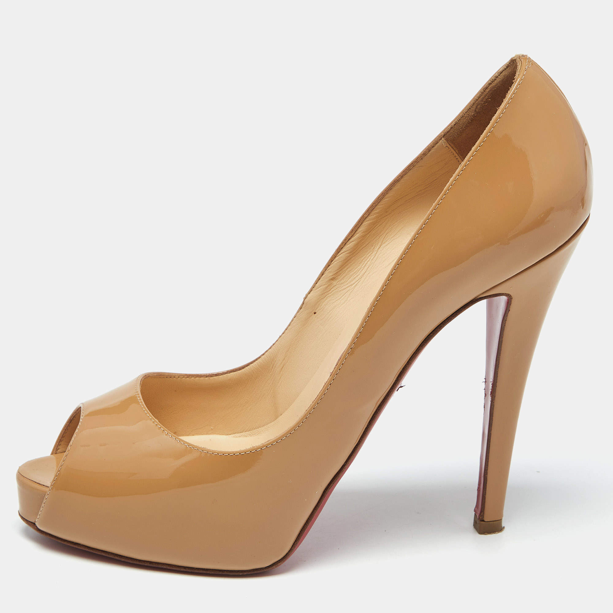 Pre Owned Christian Louboutin Beige Patent Leather Very Prive Pumps Size 37.5