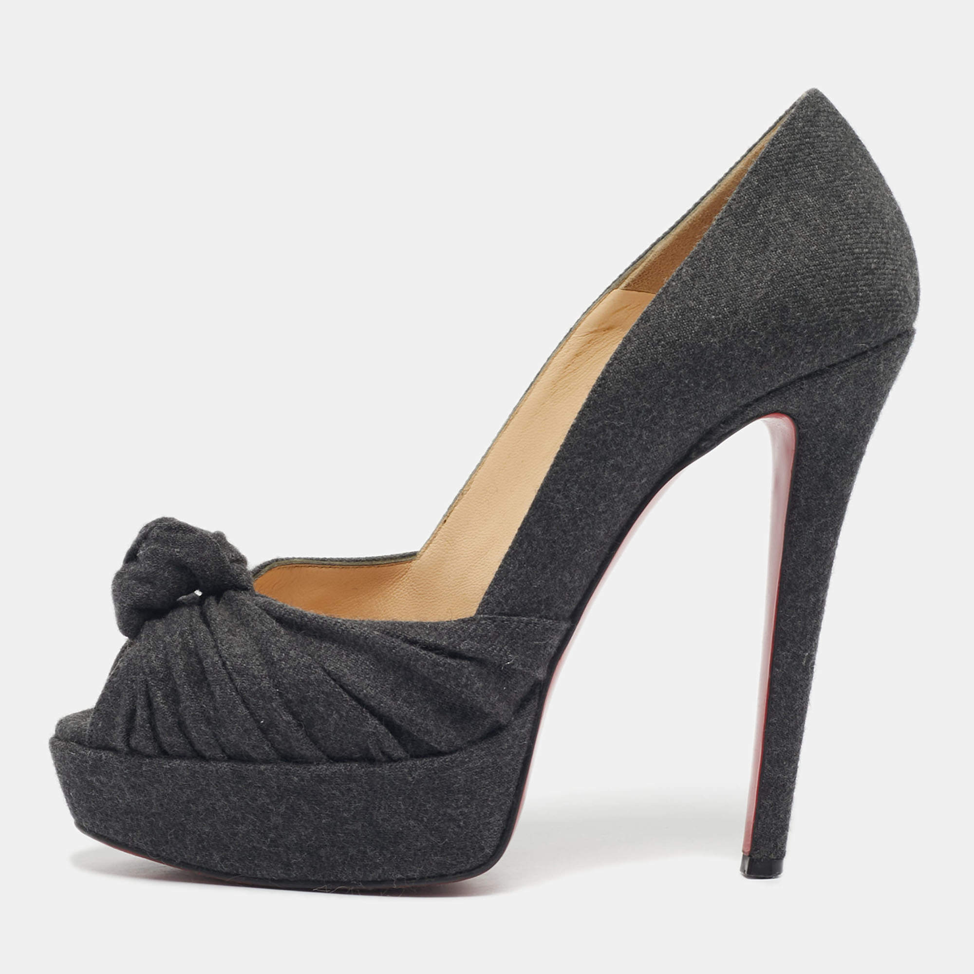 Pre Owned Christian Louboutin Black Wool Jenny Platform Pumps Size 38