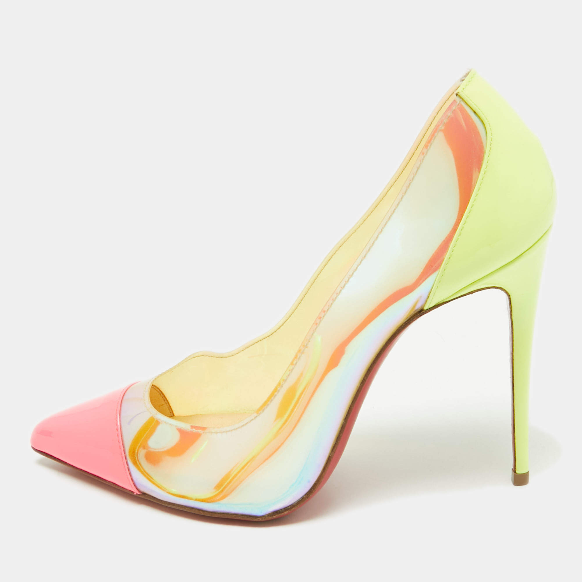 Pre Owned Christian Louboutin Multicolor Patent Leather and PVC Debout Pumps Size 36.5