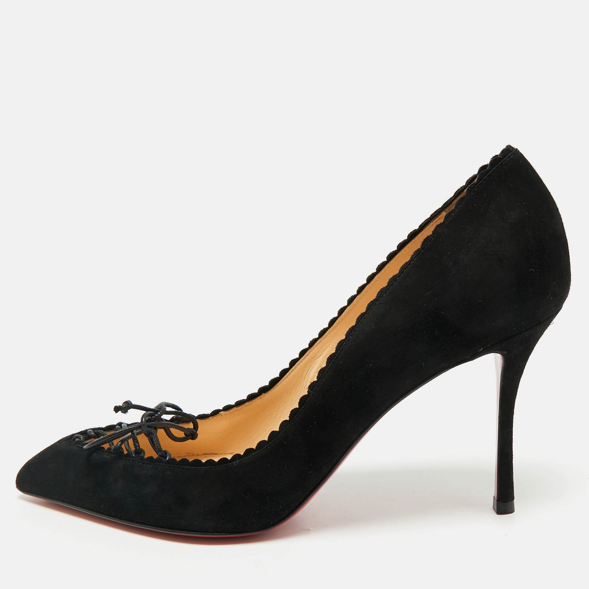 Pre Owned Christian Louboutin Black Suede Scalo Pumps Size 39