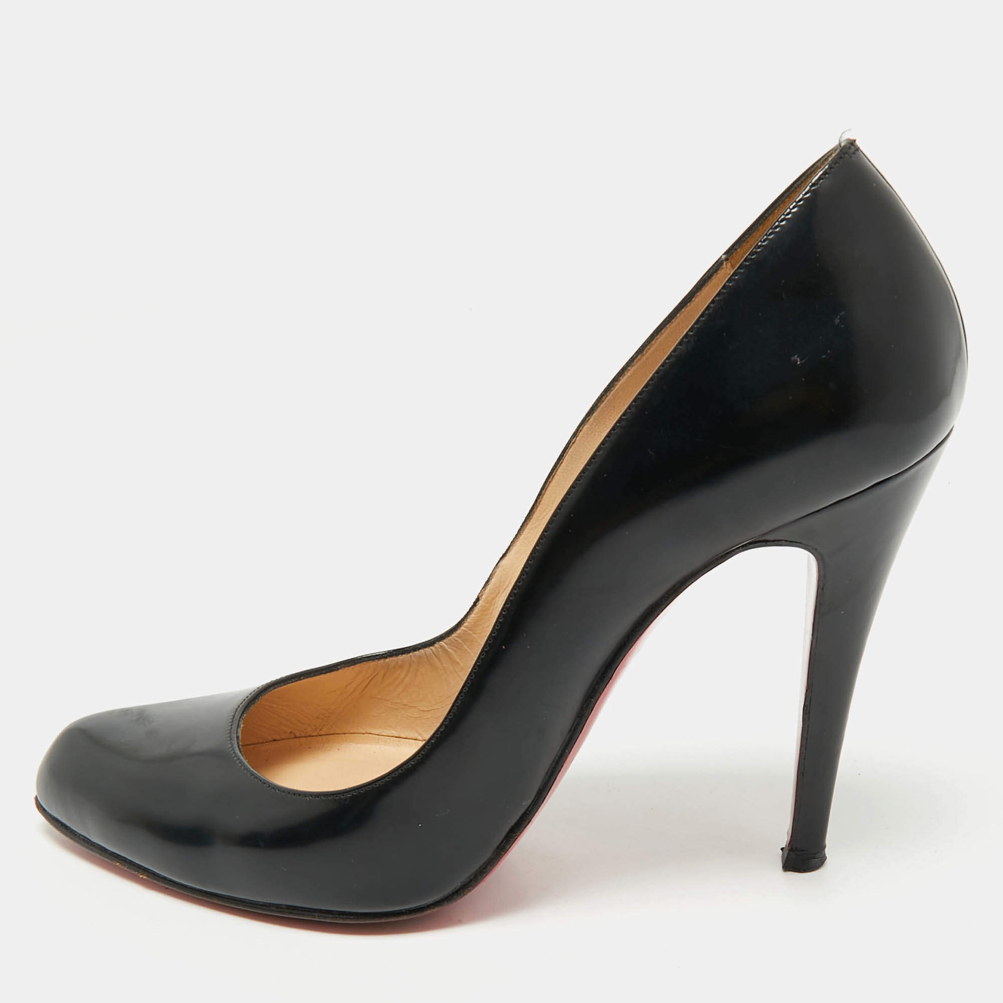 Pre Owned Christian Louboutin Black Leather Decollete Pumps Size 37.5