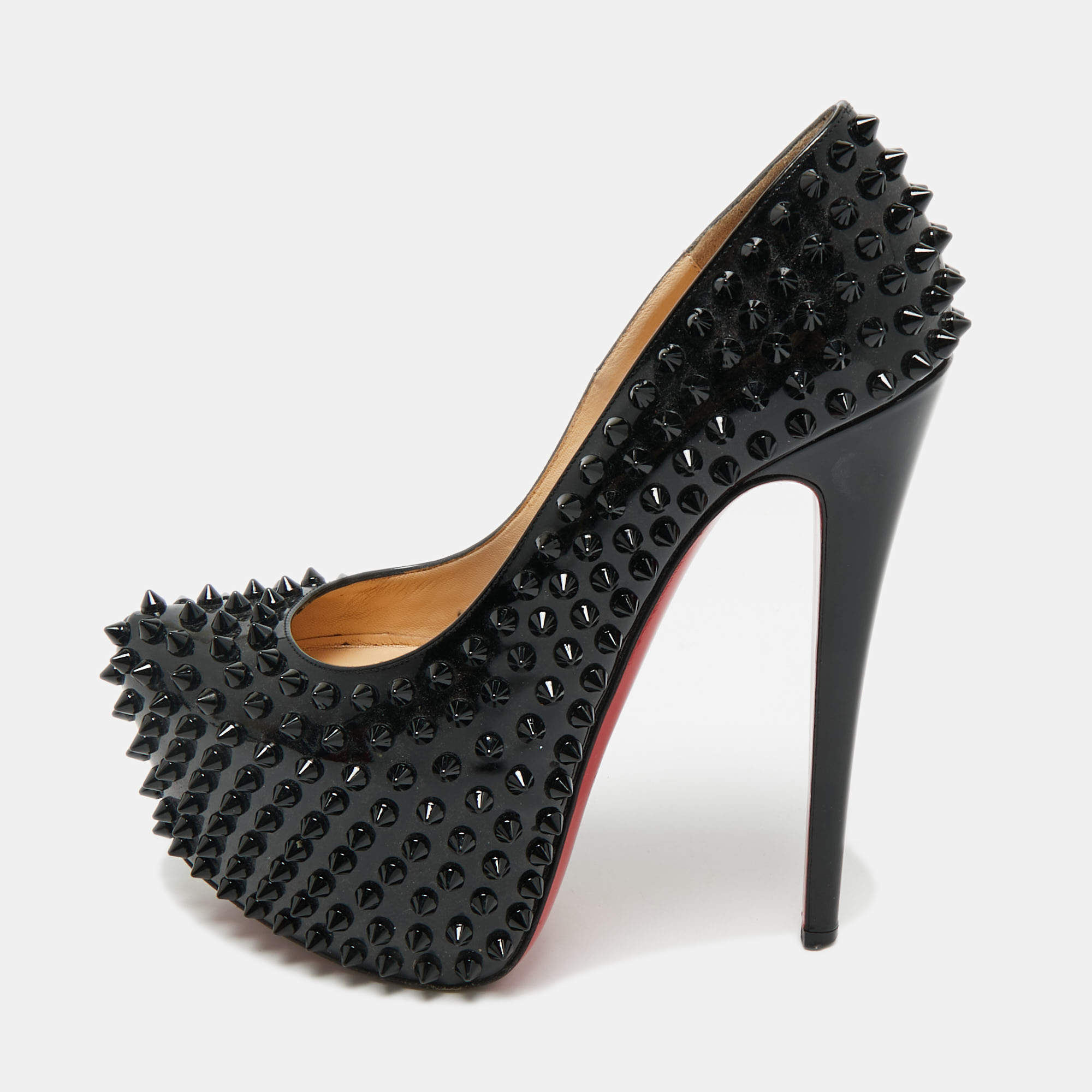 Pre Owned Christian Louboutin Patent Leather Spike Daffodile Pumps Size 36.5