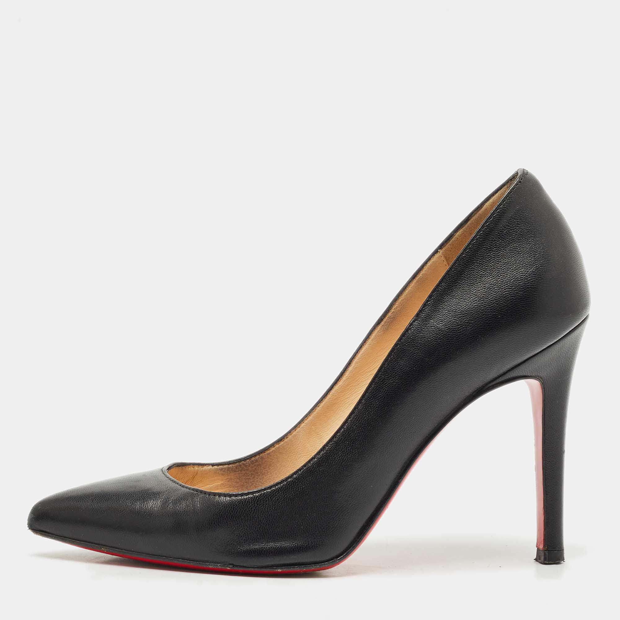 Pre Owned Christian Louboutin Black  Leather Pigalle Pumps Size 34