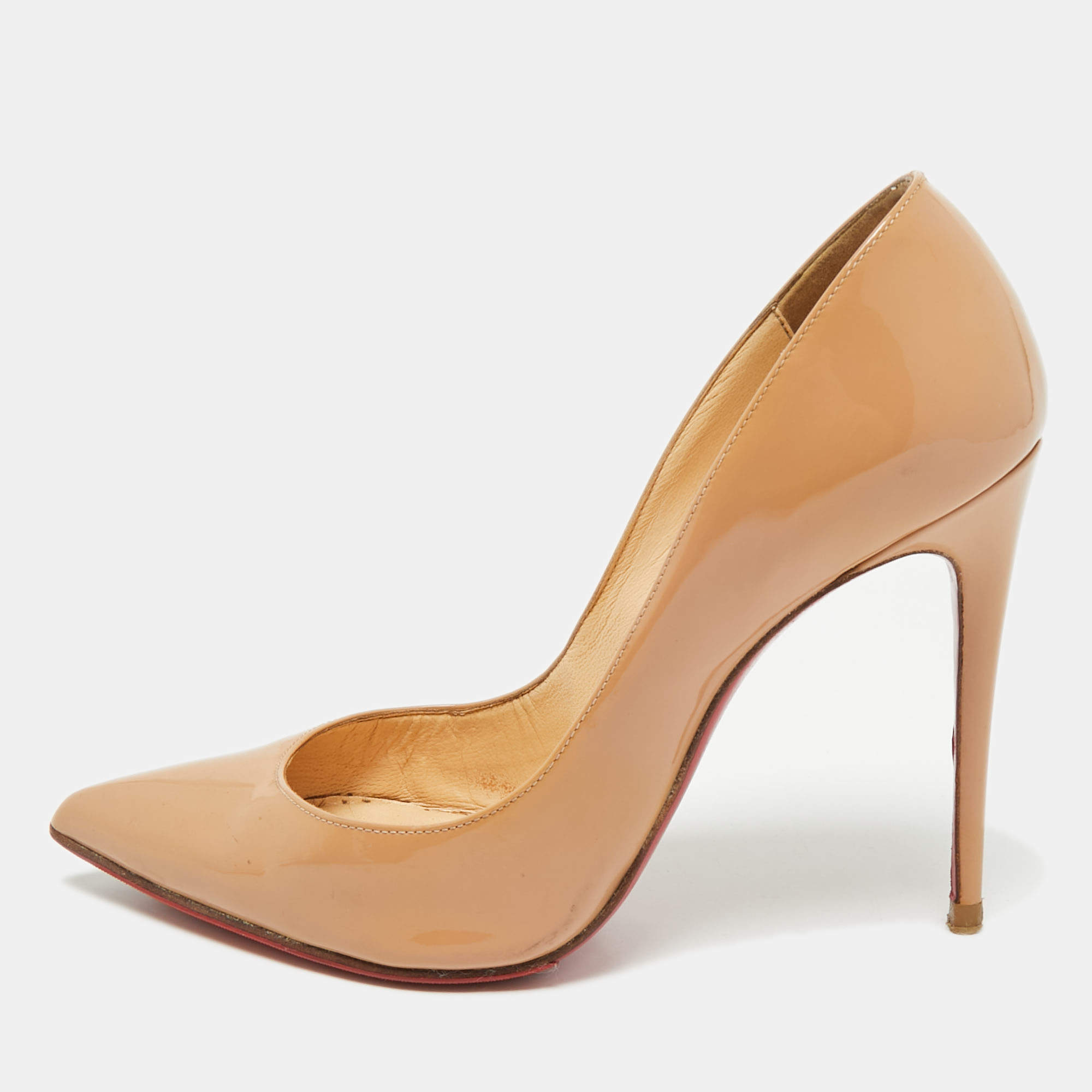 Pre Owned Christian Louboutin Beige Patent Leather Pigalle Pumps Size 36.5