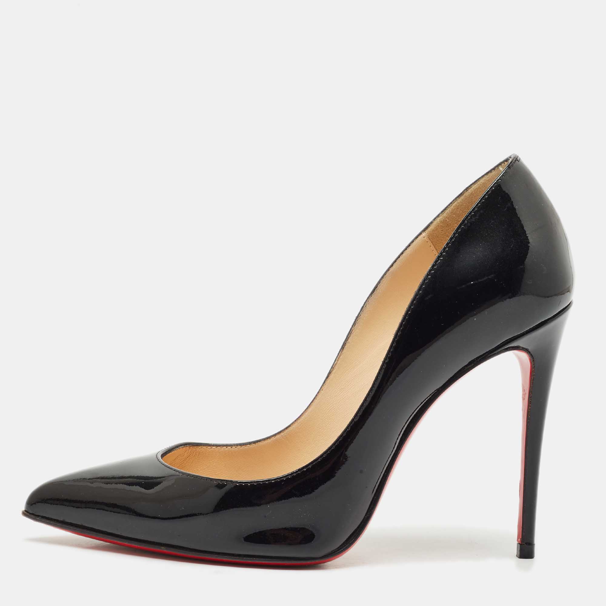 Pre Owned Christian Louboutin Black Patent Leather Pigalle Pumps Size 34