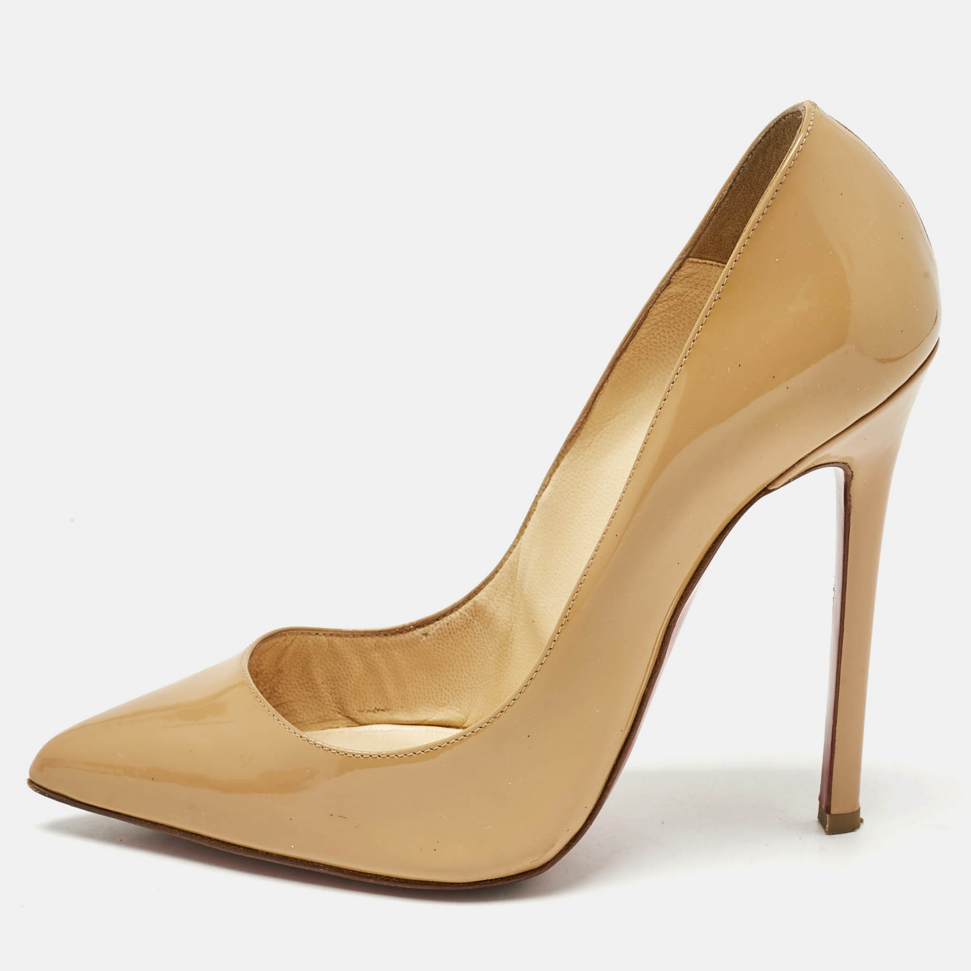 Pre Owned Christian Louboutin Beige Patent Leather Pigalle Pumps Size 37.5