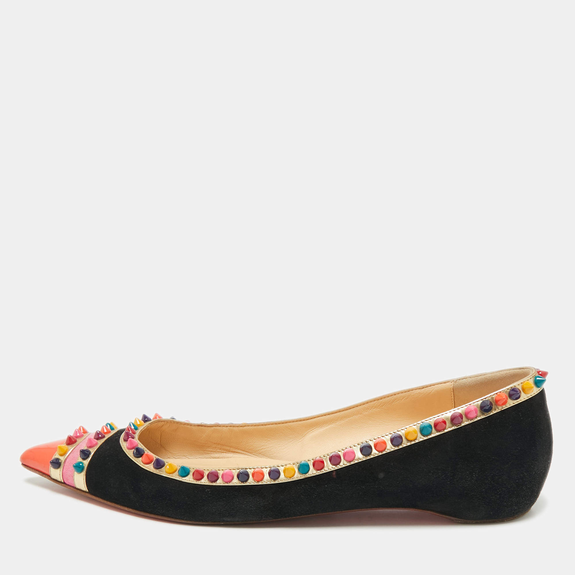 Pre Owned Christian Louboutin Tricolor Suede and Patent Leather Malabar Hill Ballet Flats Size 40.5