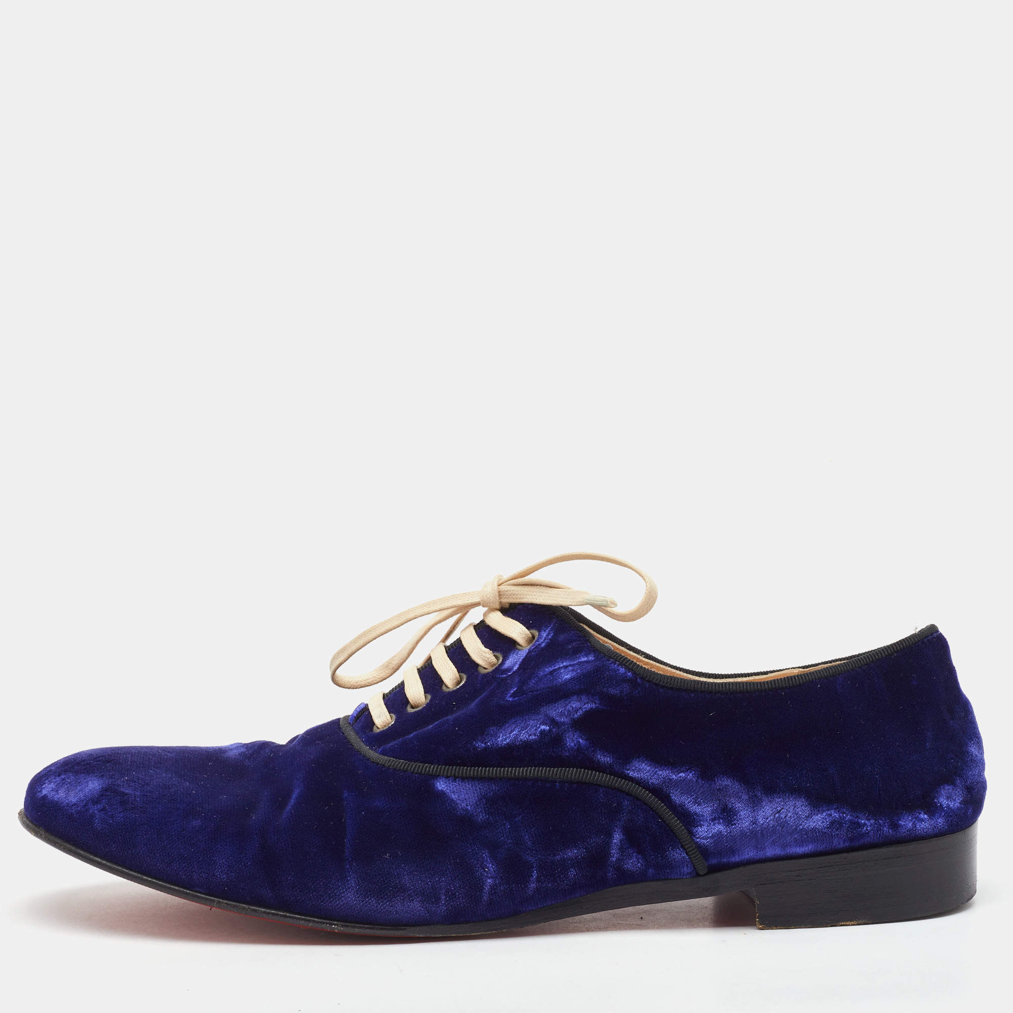 Pre Owned Christian Louboutin Blue Velvet Lace Up Oxford Size 38.5