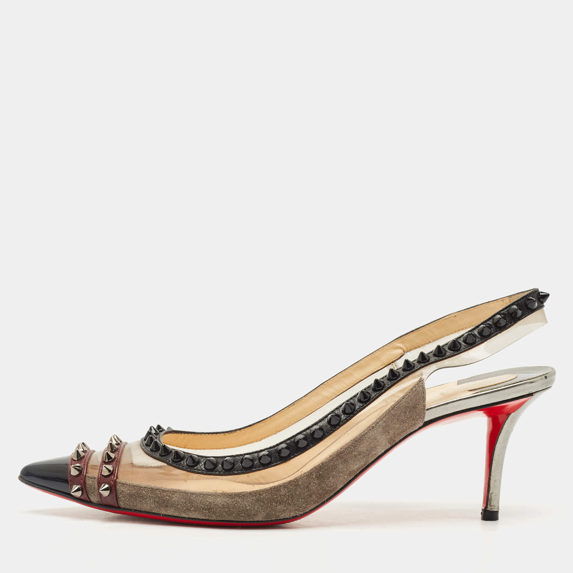Pre Owned Christian Louboutin Tricolor Suede and PVC Paulina Slingback Pumps Size 40.5