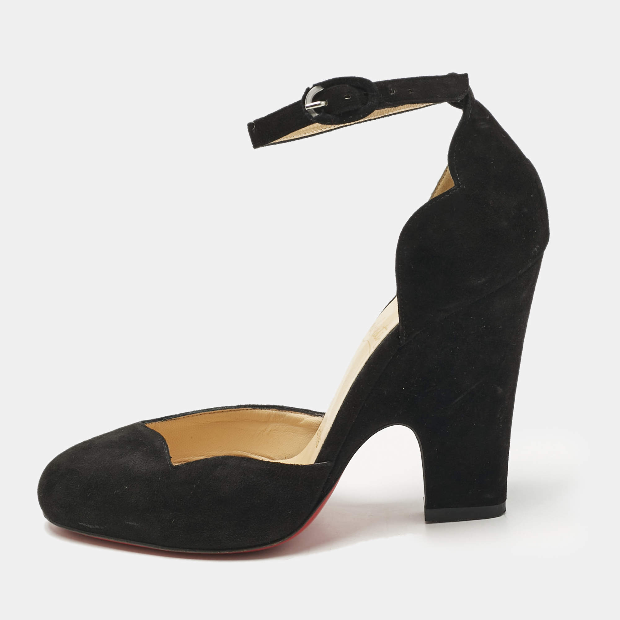 Pre Owned Christian Louboutin Black Suede Mary Jane Pumps Size 37