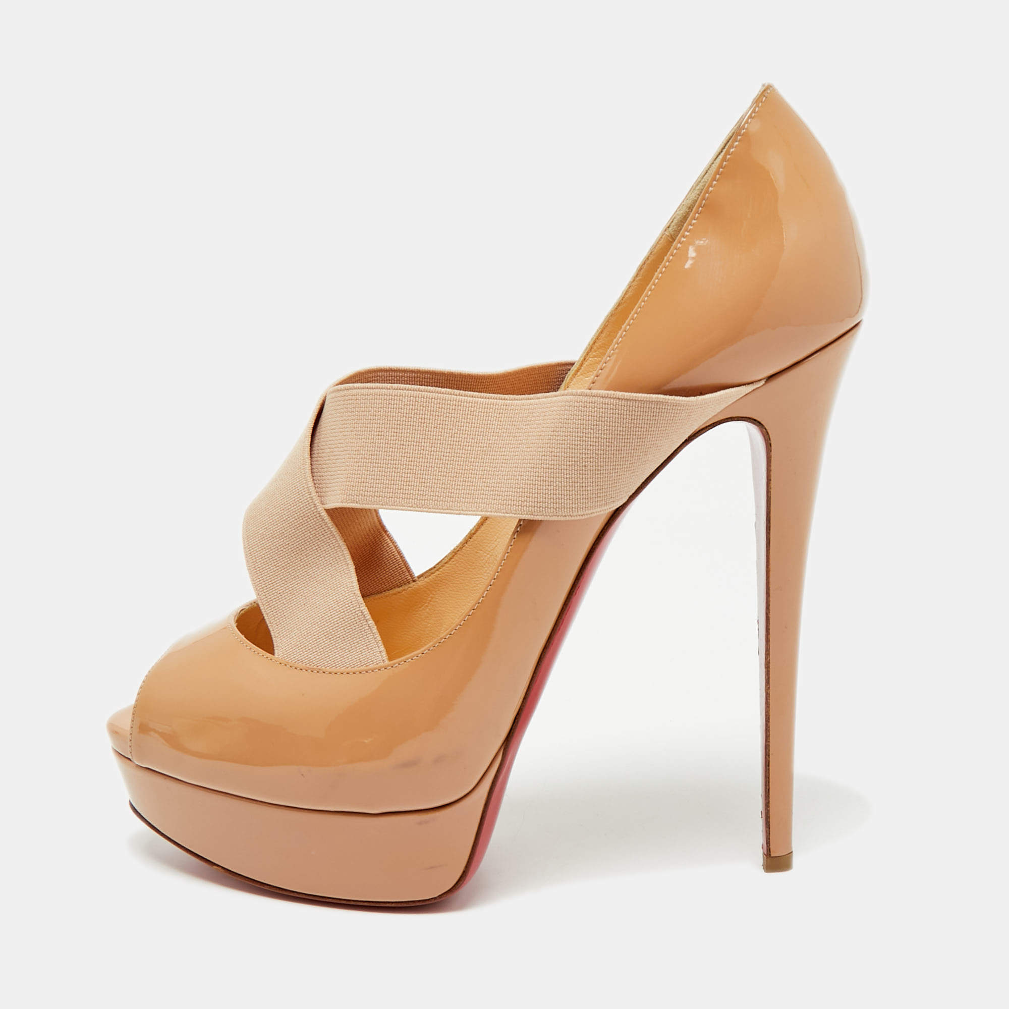 Pre Owned Christian Louboutin Beige Patent Leather Very Stagram Pumps Size 40