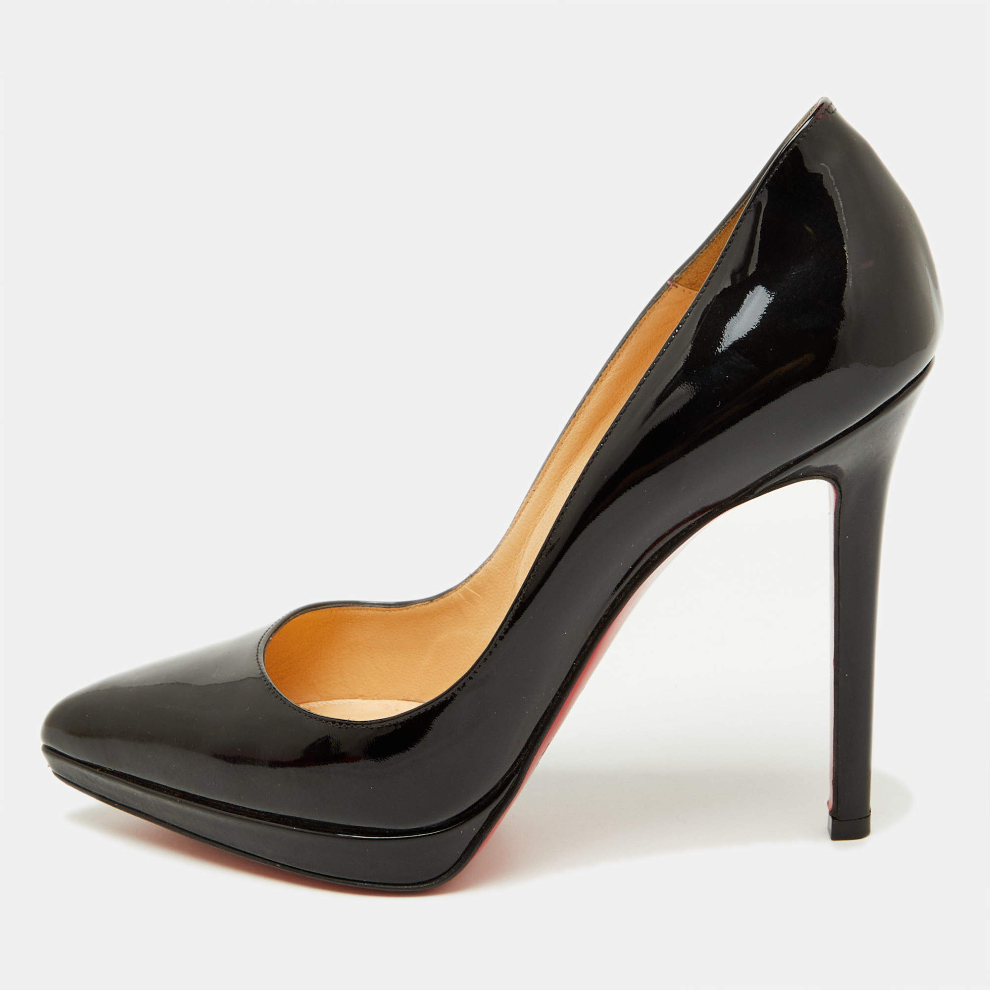Pre Owned Christian Louboutin Black Patent Leather Pigalle Plato Pointed Toe Pumps Size 37.5