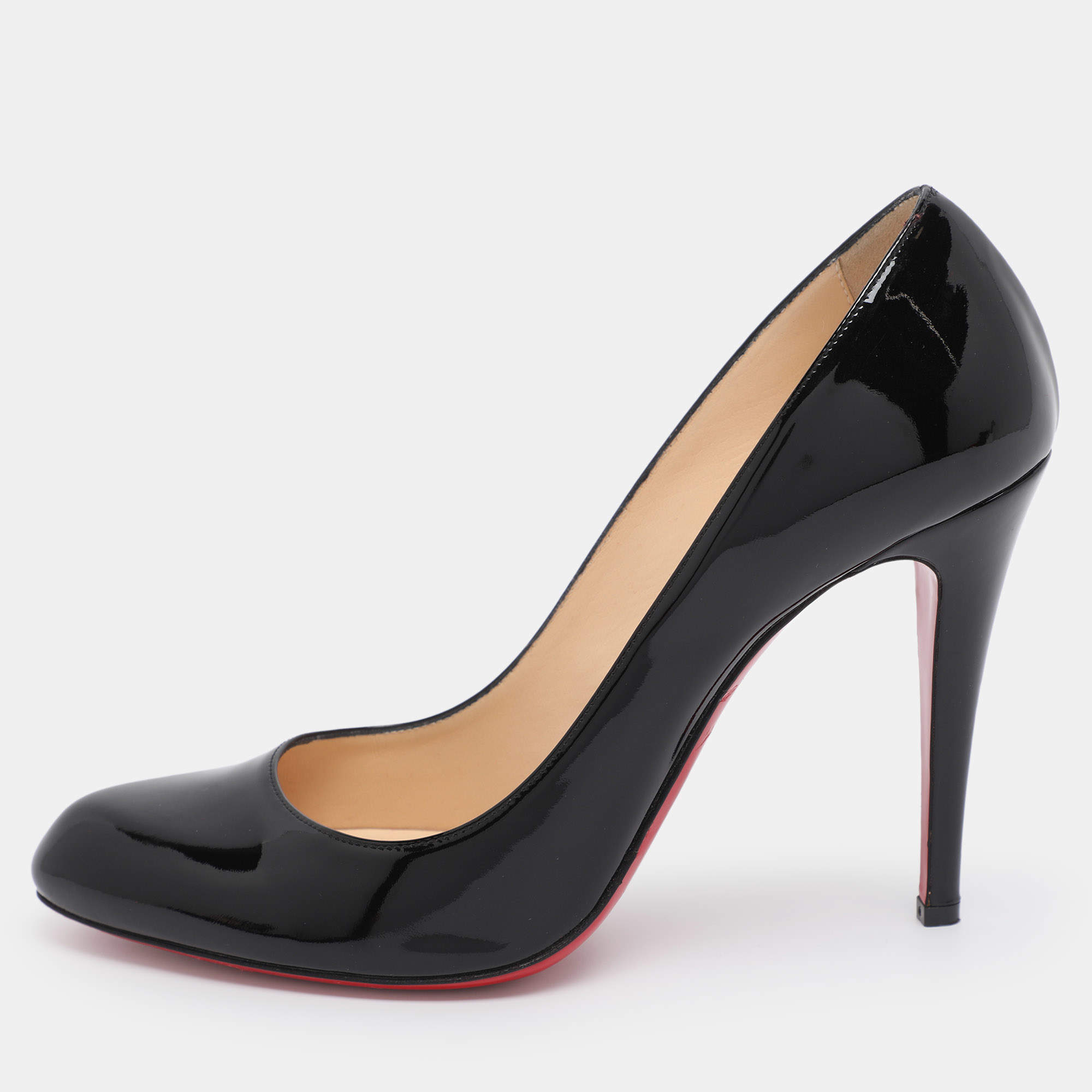 Pre Owned Christian Louboutin Black Patent Leather Simple Pumps Size 42