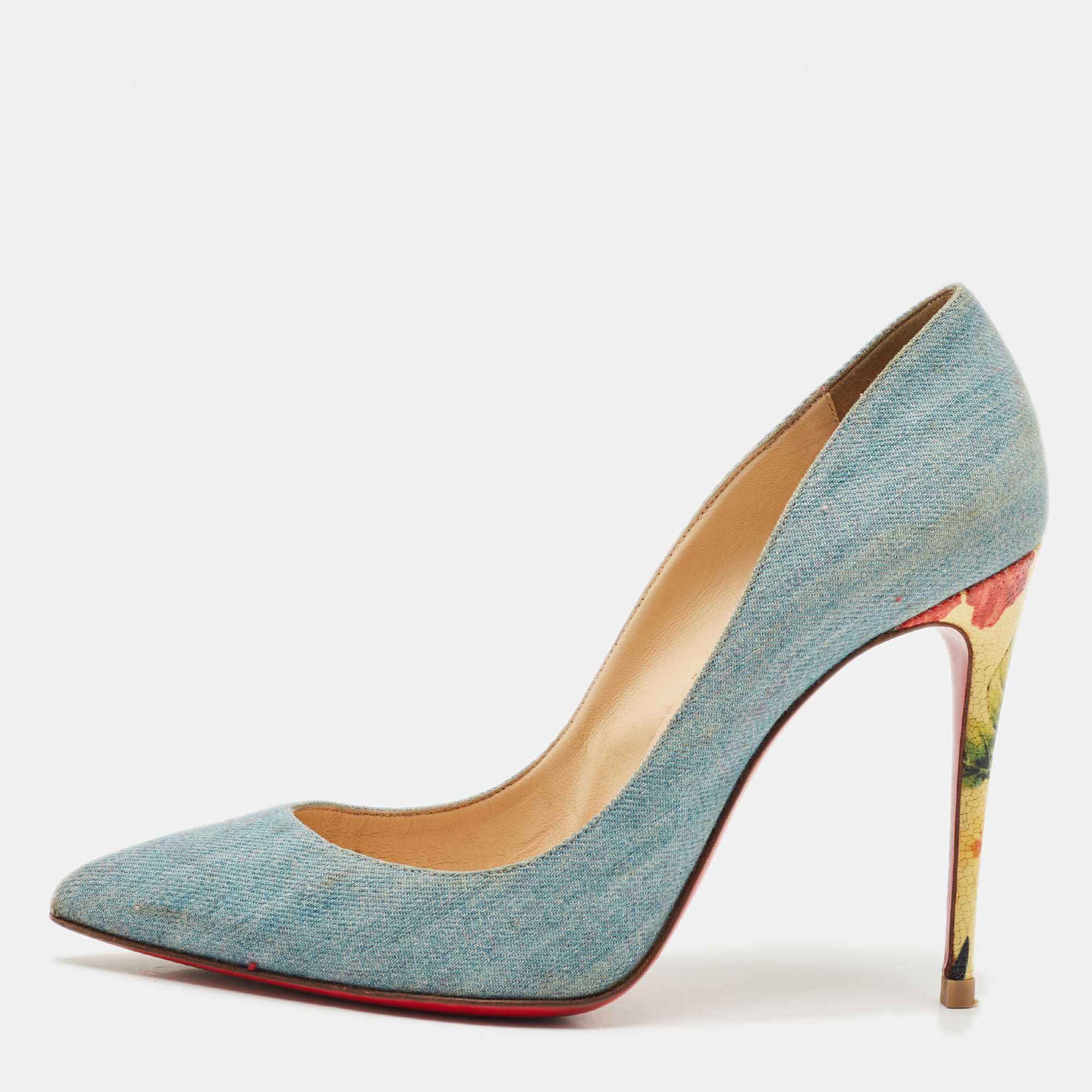 Pre Owned Christian Louboutin Blue Denim So Kate 120 Pumps Size 38.5