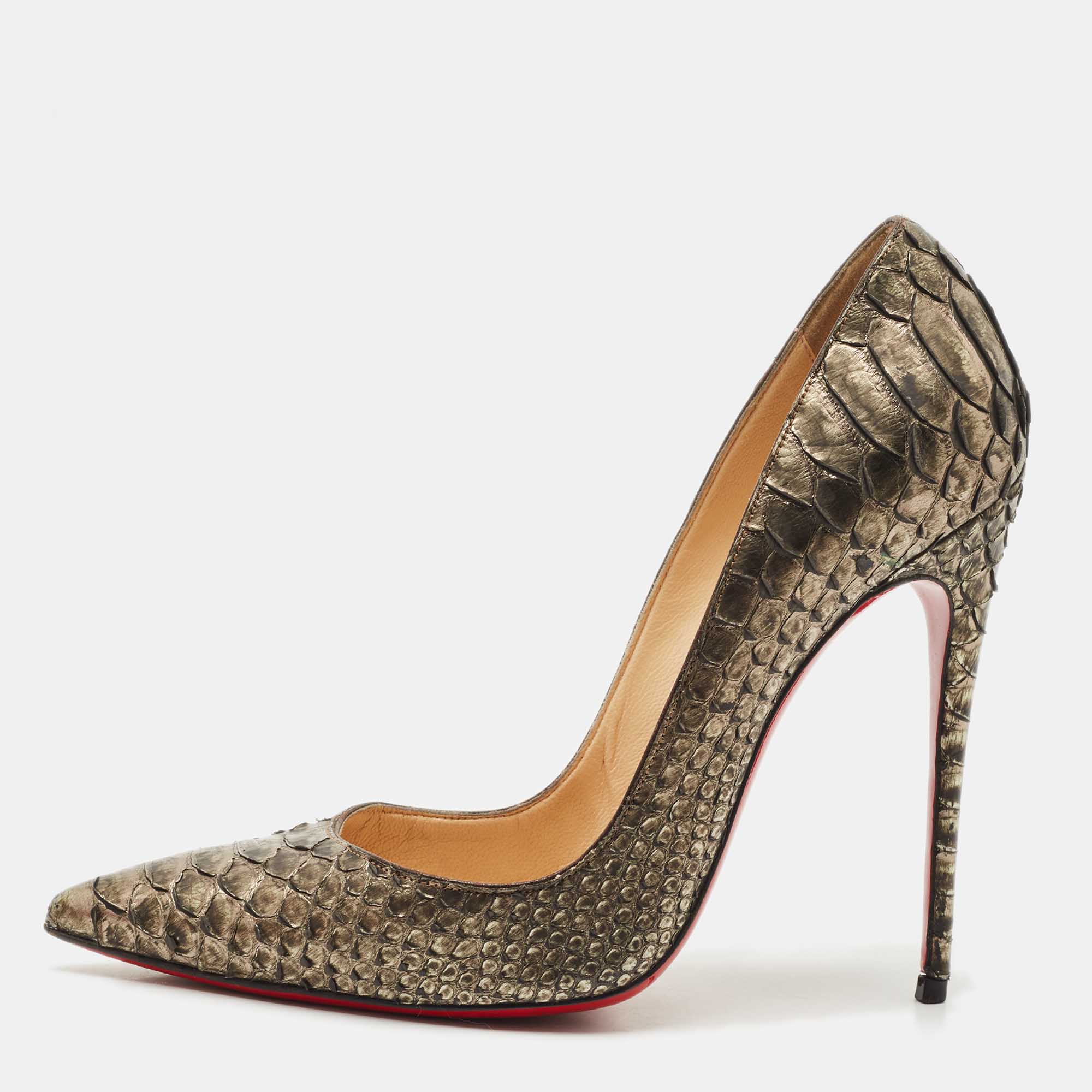 Pre Owned Christian Louboutin Metallic Python So Kate  Pumps Size 38.5