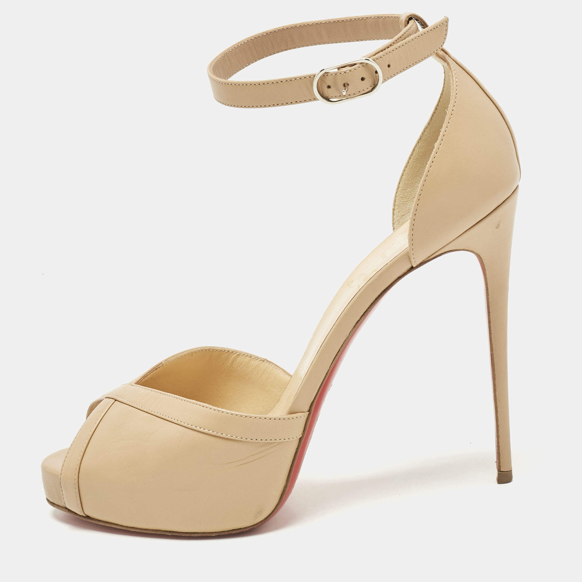 Pre Owned Christian Louboutin Beige Leather Very Cathy Sandals Size 39