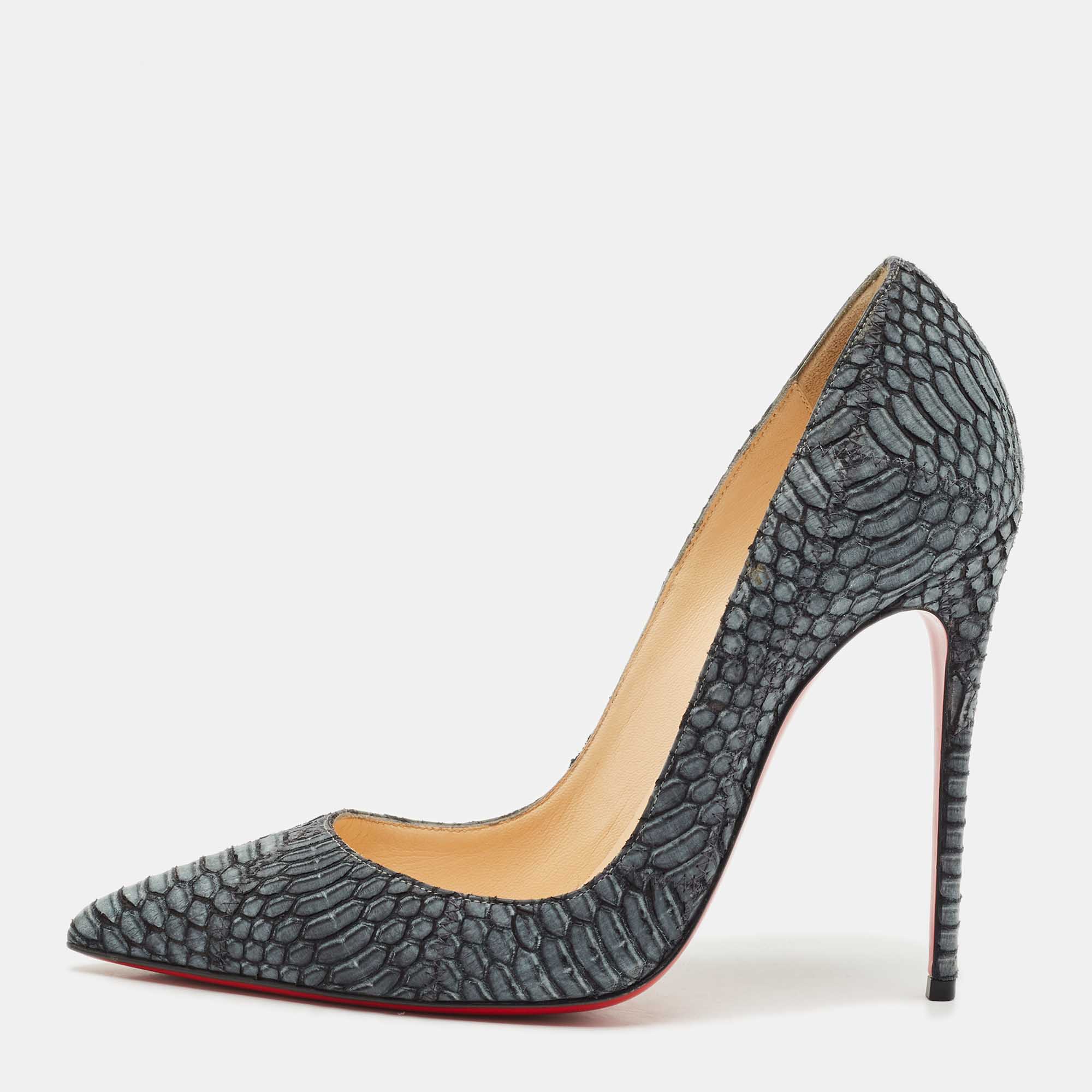 Pre Owned Christian Louboutin Blue Python Leather So Kate Pointed Toe Pumps Size 36.5 