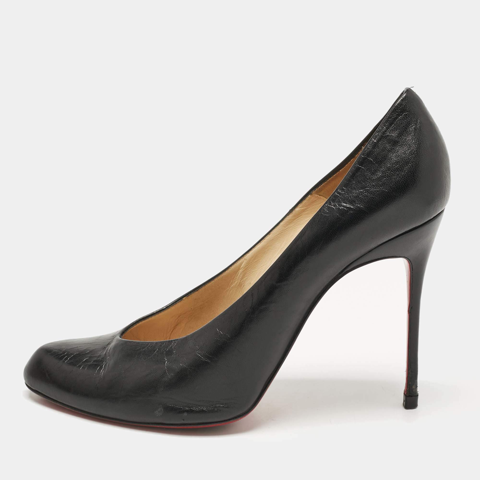 Pre Owned Christian Louboutin Black Leather Pumps Size 38.5