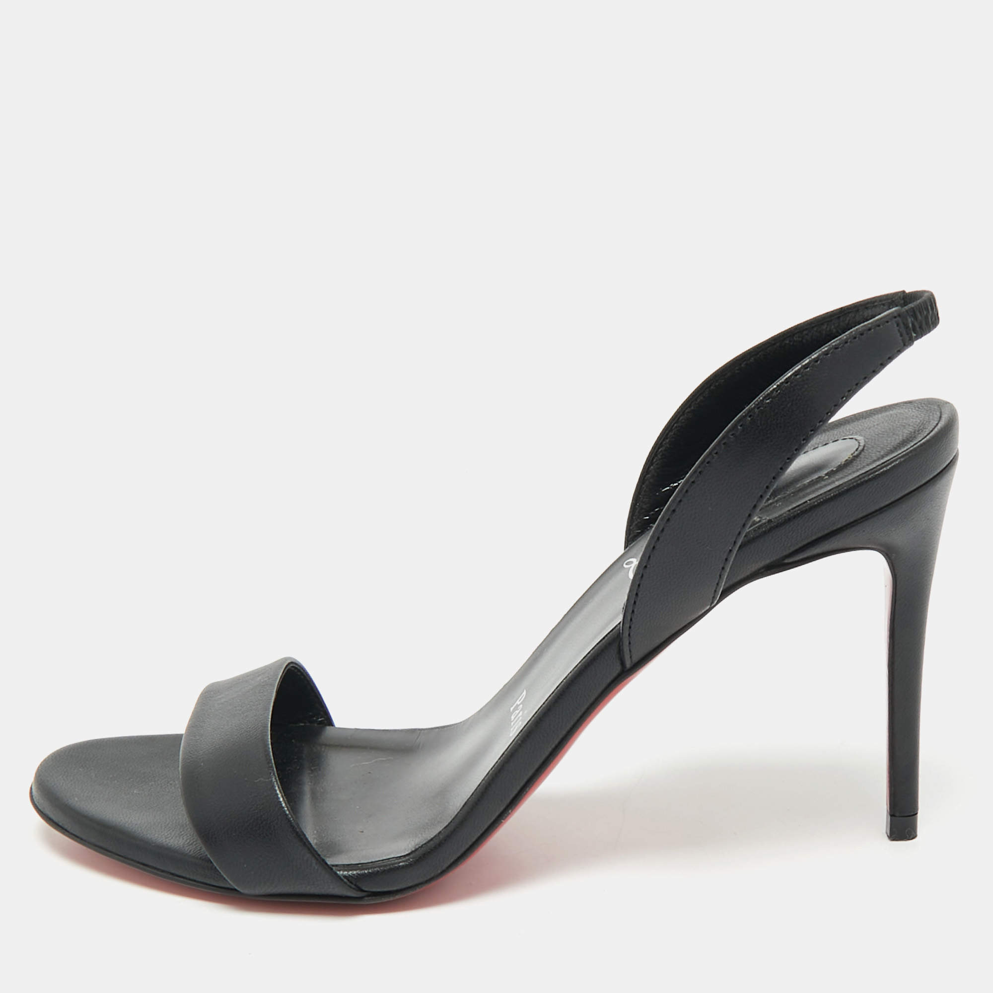 Pre Owned Christian Louboutin Black Leather O Marylin Slingback Sandals Size 37