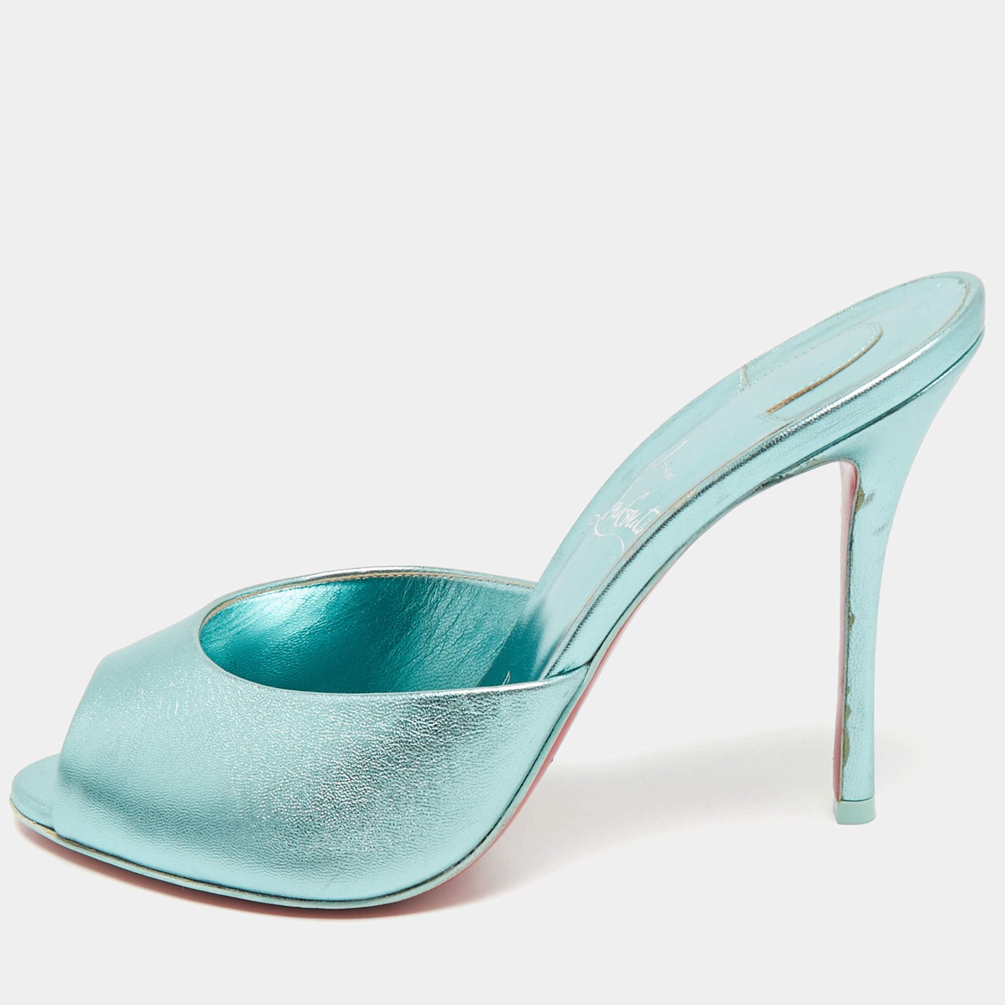 مملوكة مسبقًا خُف كريستيان لوبوتان مي دولي جلد أزرق معدني مقاس 38