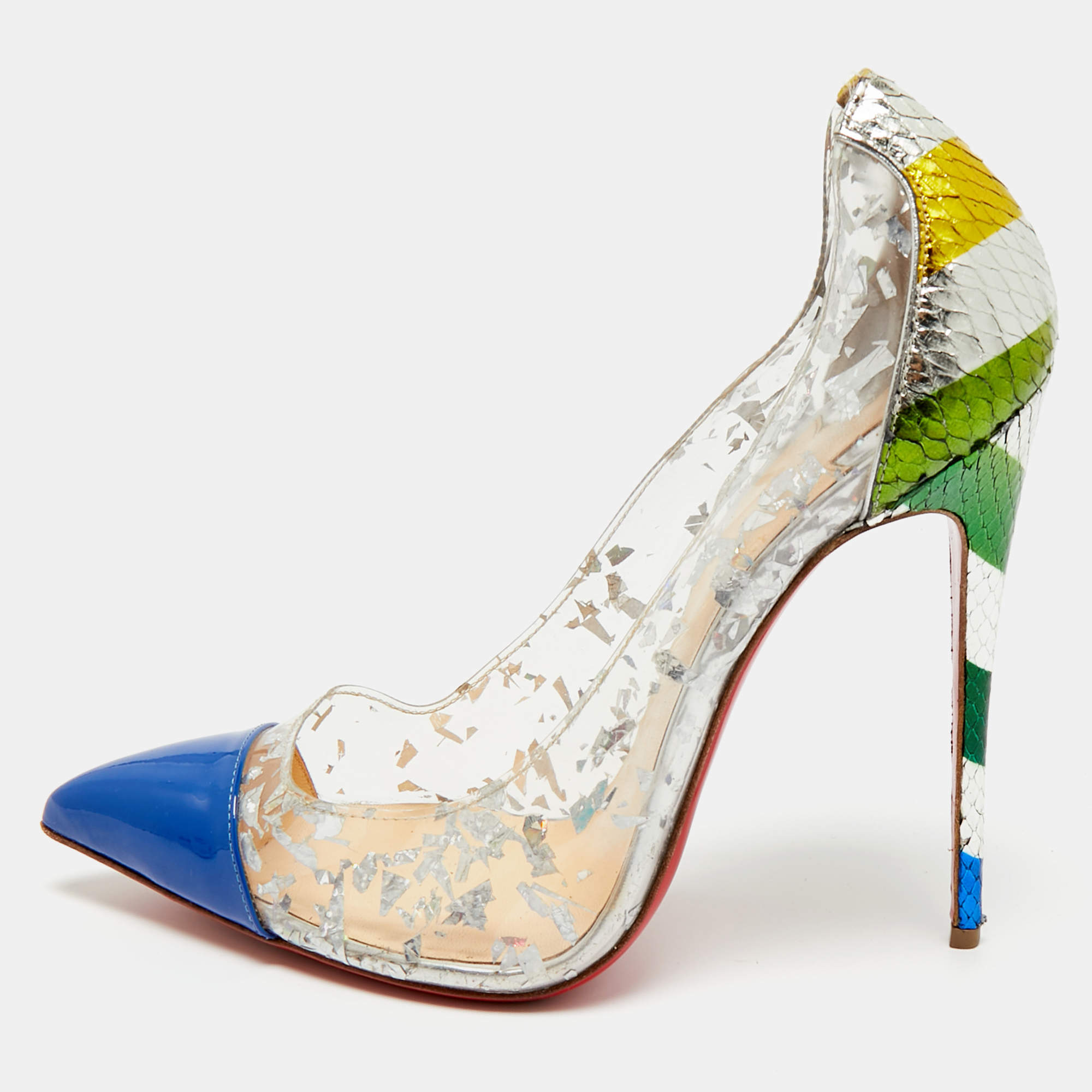 Pre Owned Christian Louboutin Multicolor PVC and Snakeskin Embossed Leather Debout Pumps Size 40