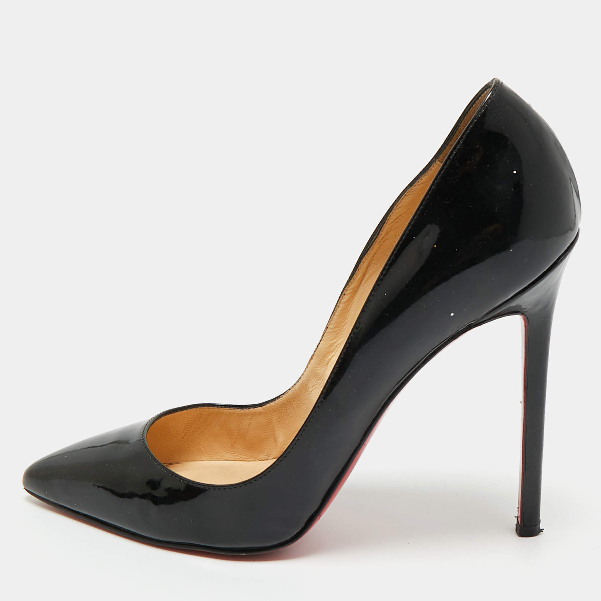 Pre Owned Christian Louboutin Black Patent Leather  So Kate Pumps Size 38.5