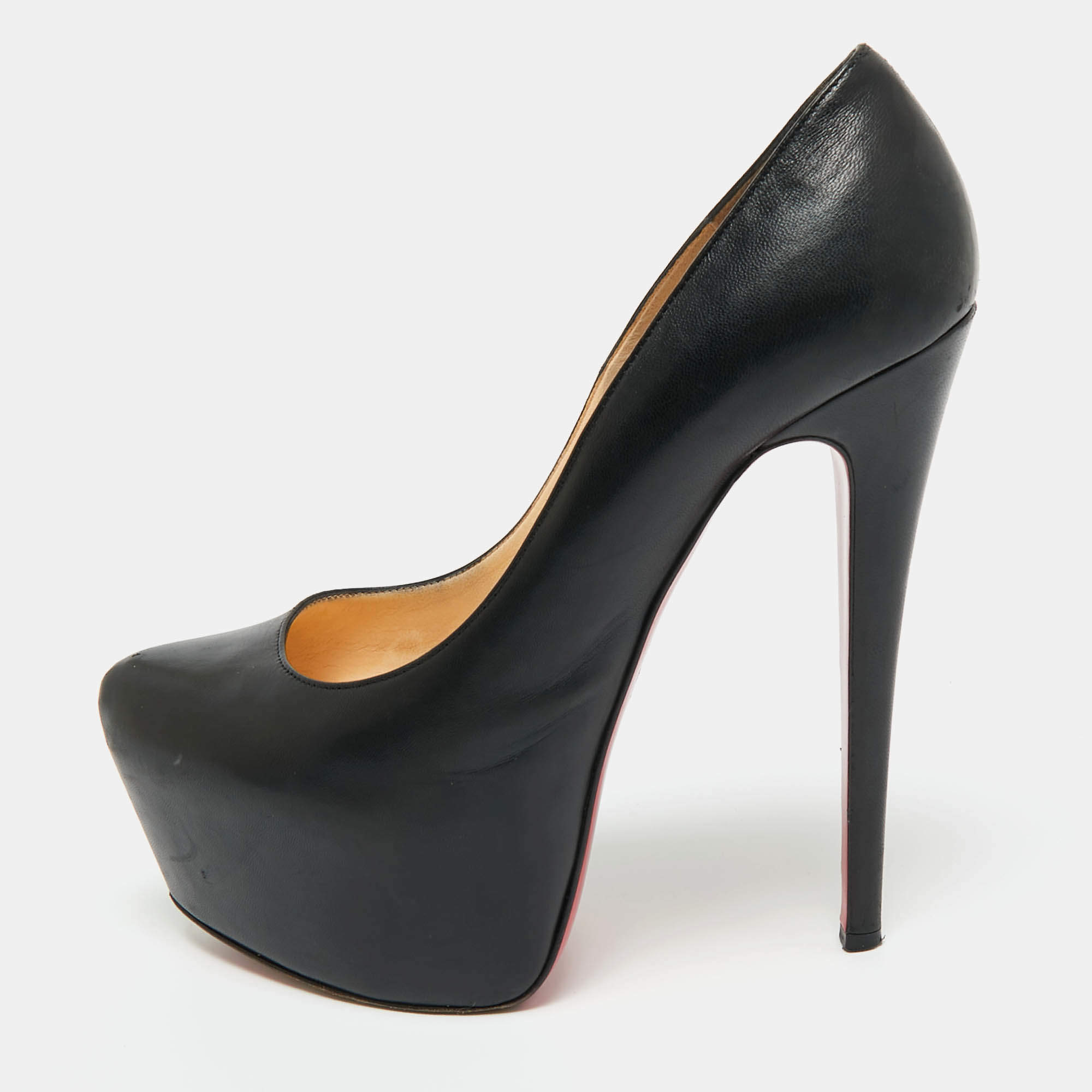 Pre Owned Christian Louboutin Black Leather Daffodile Platform Pumps Size 39.5